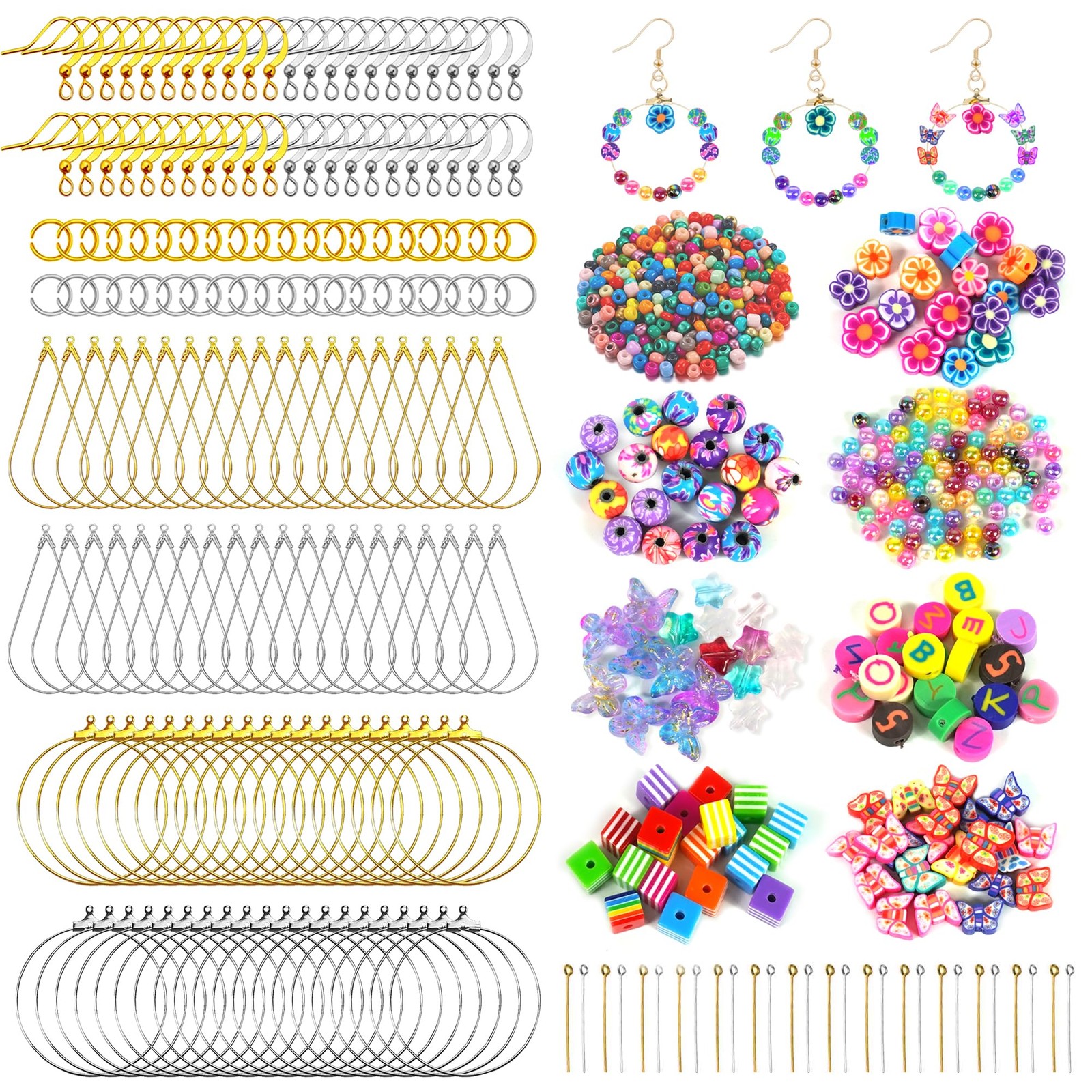 Earring Making Kit with 940 PCS Beading Hoop Finding Component Silver