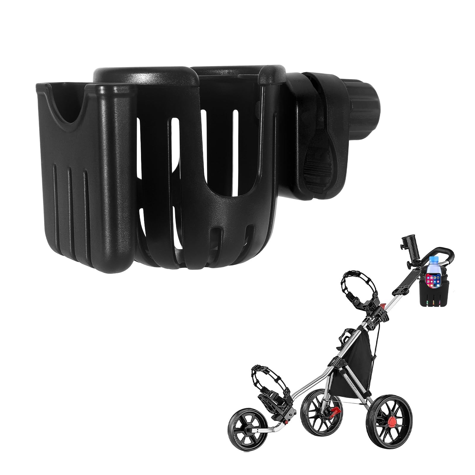 Golf Push Cart Cup Holder and Phone Compatible with Black