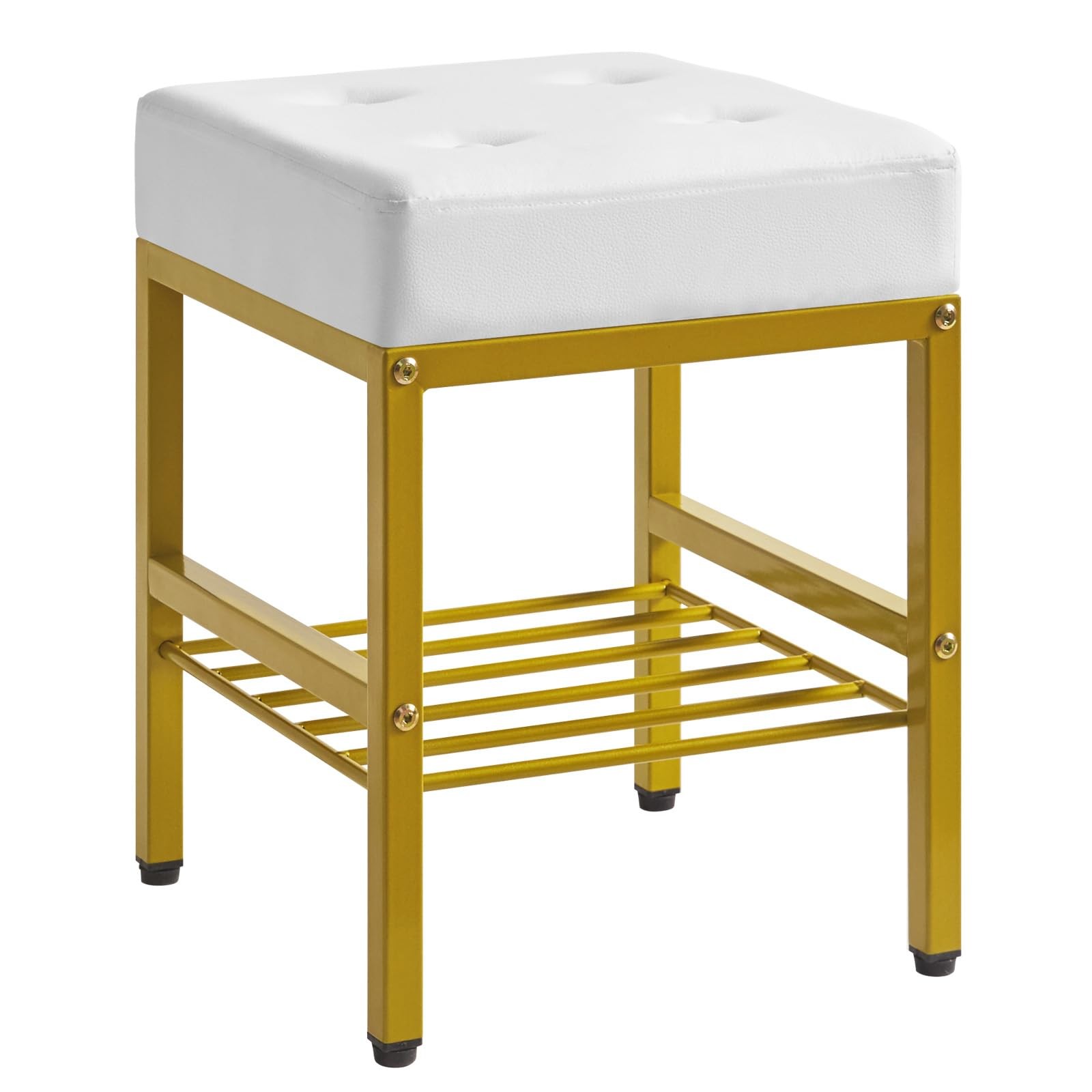Square Makeup Stool with Adjustable Feet and Storage Space, Footrest Chair, P...