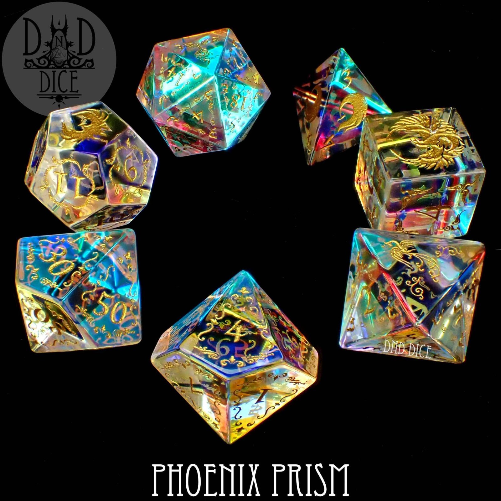 Dice Set - Phoenix Prism - 7 Glass Dice - Exclusive - RPG