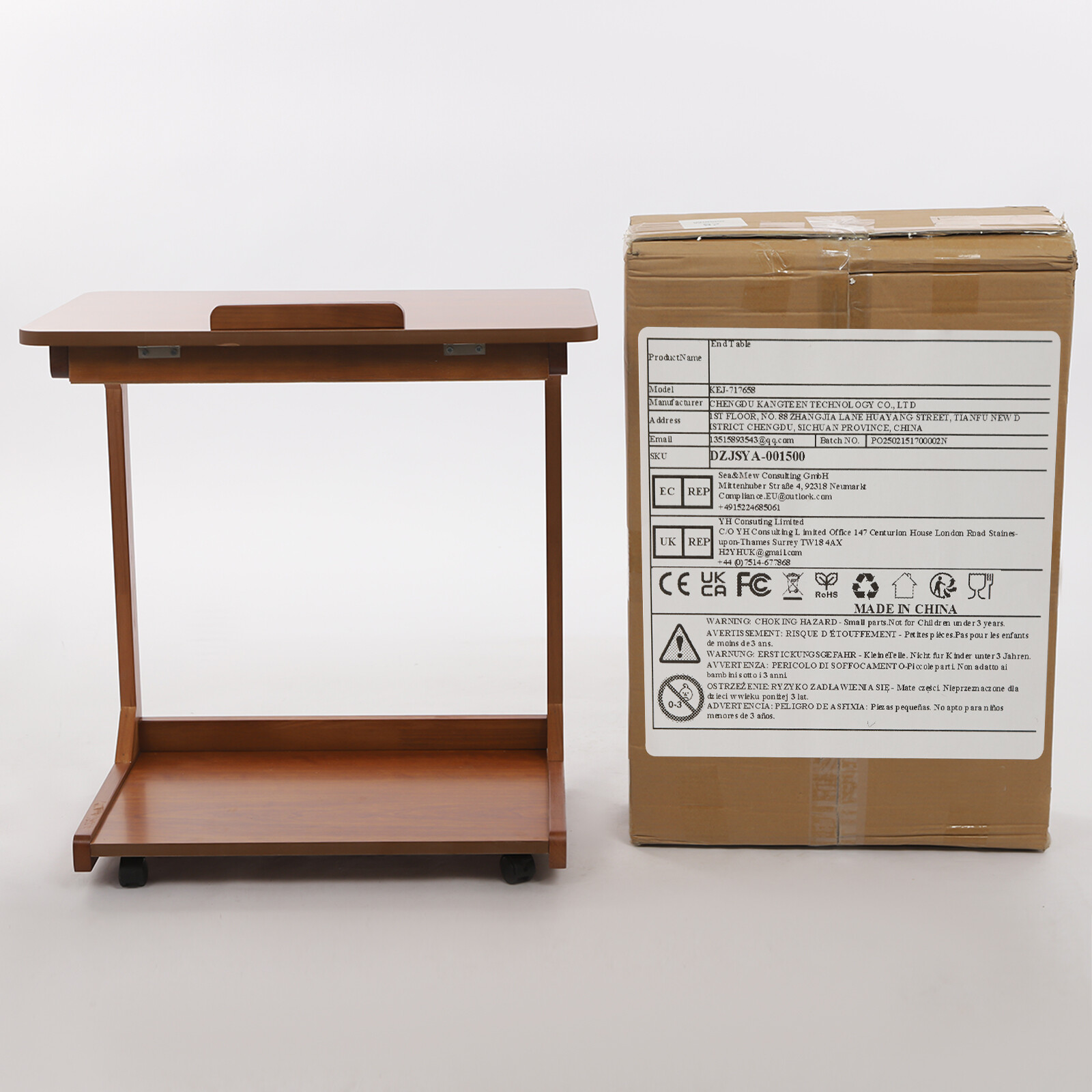 Modern C Shaped Table C Table with 4-Wheels Couch Table C-Shaped End Table Home