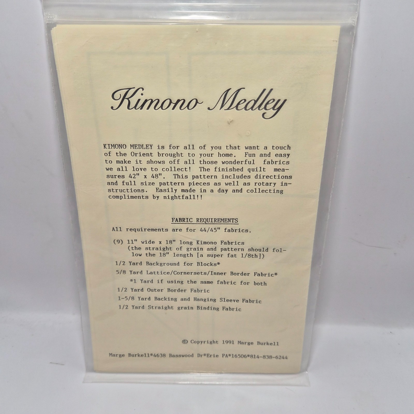 Kimono Medley Quilt Pattern by Marge Burkell