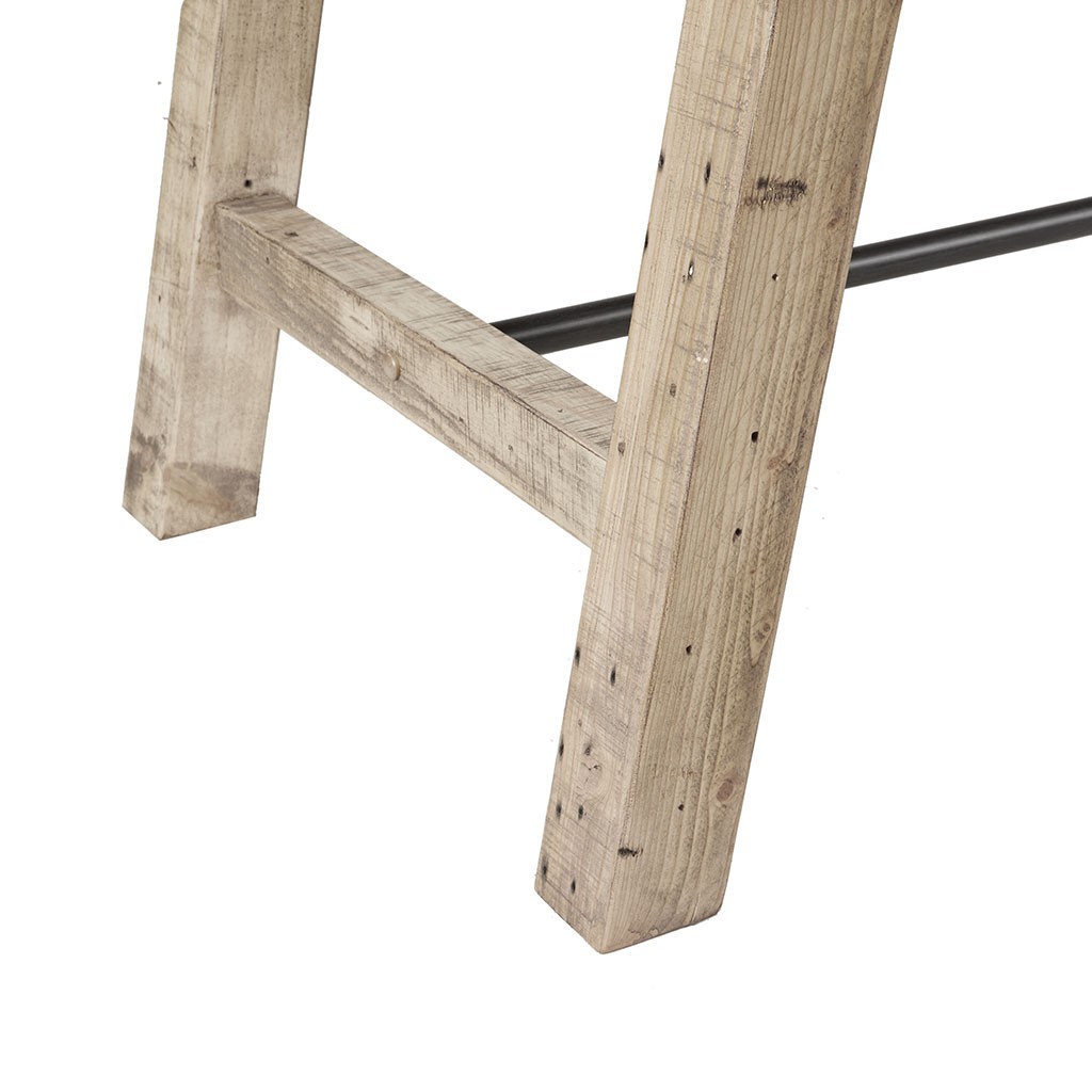Solid wood dining table, metal stretcher, solid pine top and legs