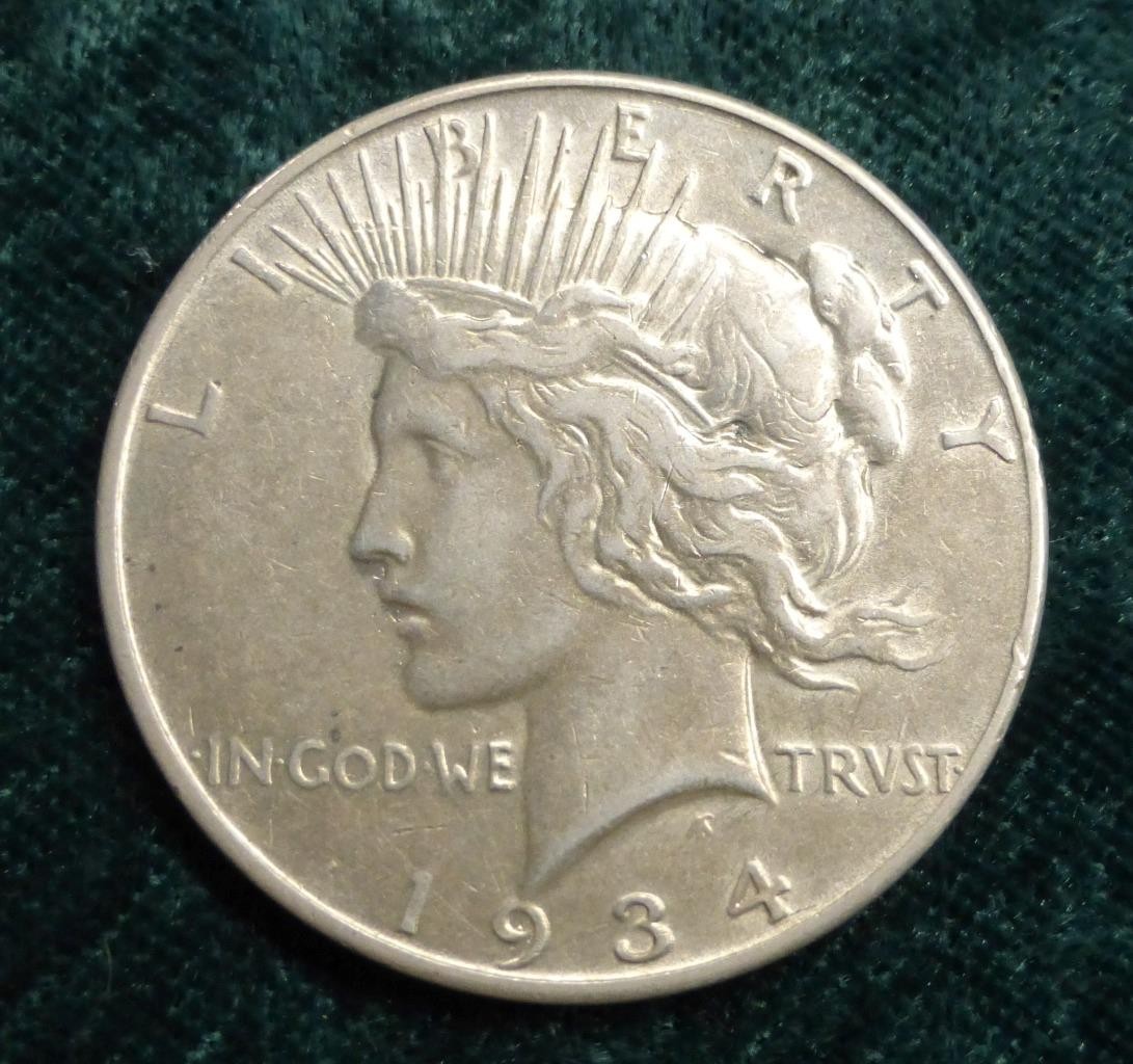1934 D Peace Silver Dollar, United States of America Silver $1 Coin, Semi Key