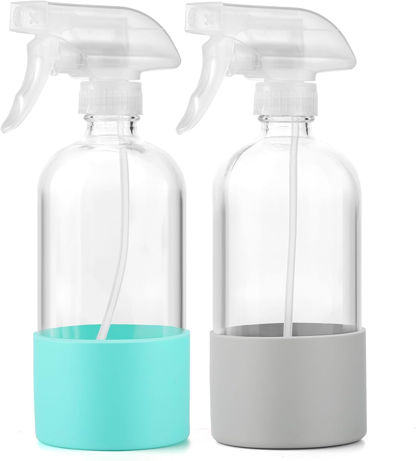 Glass Spray Bottles (2-Pack) with Silicone Sleeve - 16Oz Empty Refillable Bottle