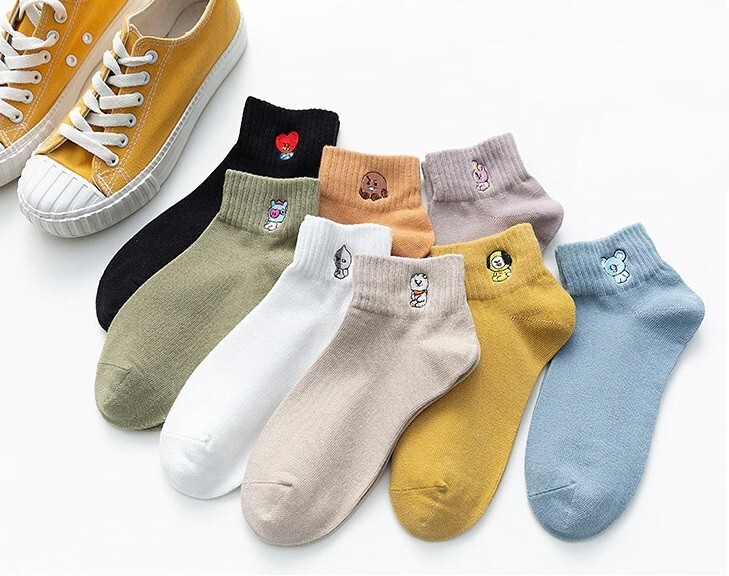 BTS Bangton Boys KPOP Cute Cartoon Cotton Socks Women Girls Army 8 Pair