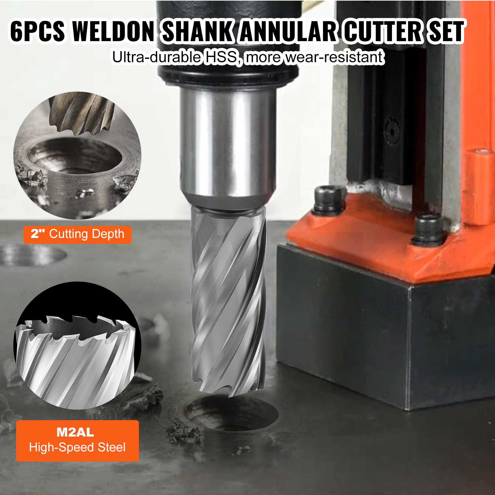 6 PCS Annular Cutter Set HSS Magnetic Drill Bits Weldon Shank 2" Depth