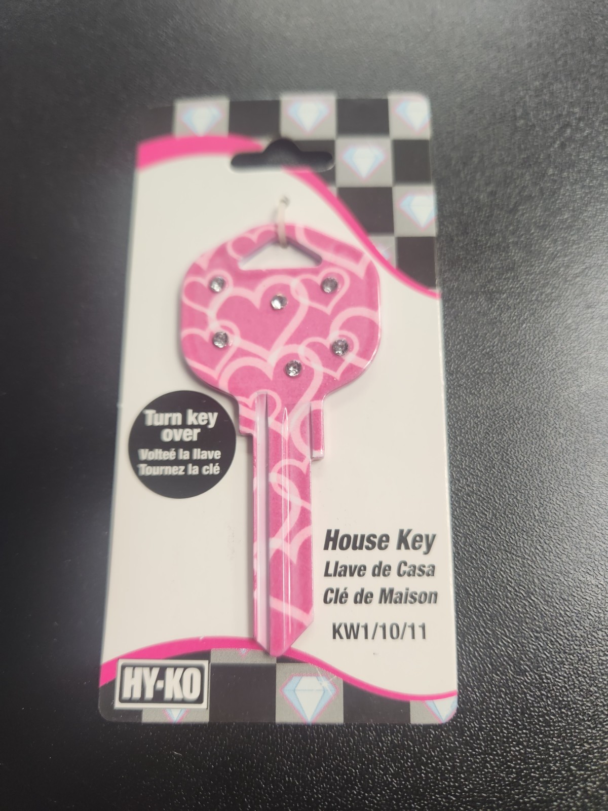 PINK BLING HEARTS KWIKSET KW1/KW10 KEYBLANK (DISCONTINUED) - READ DETAILS BELOW