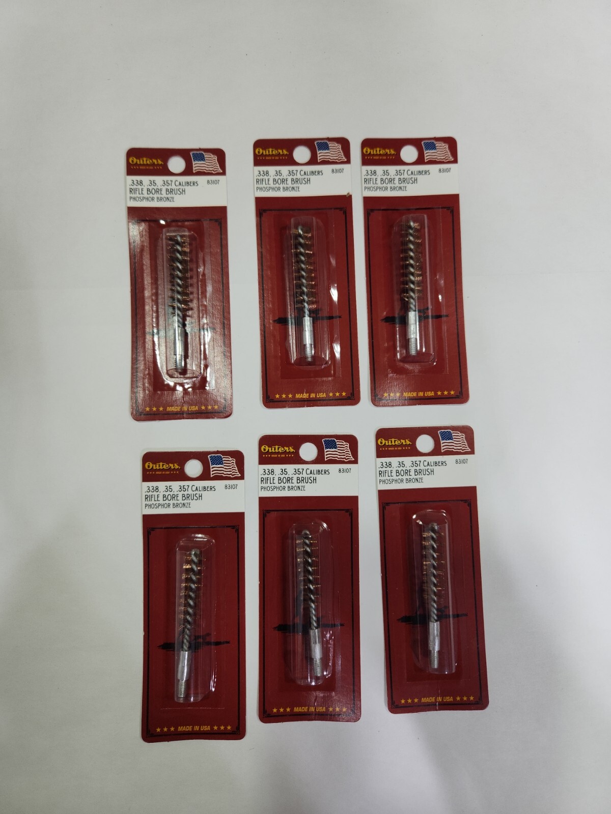 LOT OF 6 NEW Outers 338/35/357/380 Caliber Phosphor Bronze Rifle Brush #83107