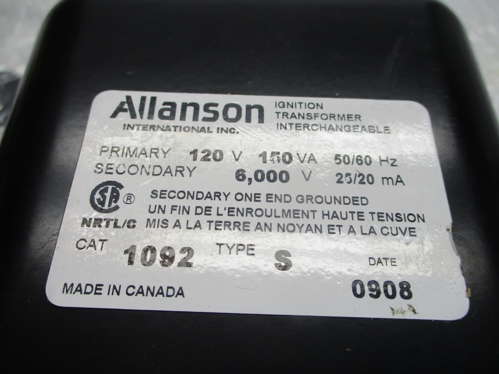 ALLANSON 1092-S TRANSFORMER NSNP