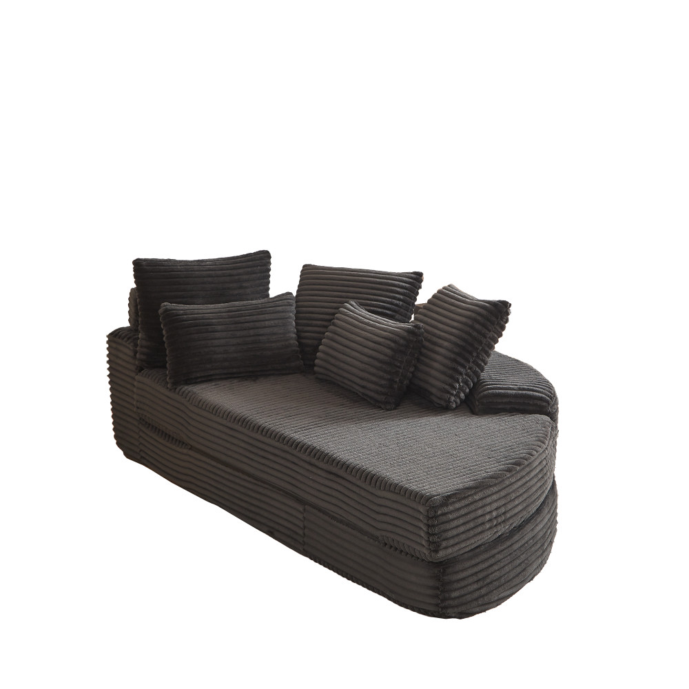 78.5" Corduroy Semi-Circular Sofa Bed w/ Neck Pillow & Throw Pillows