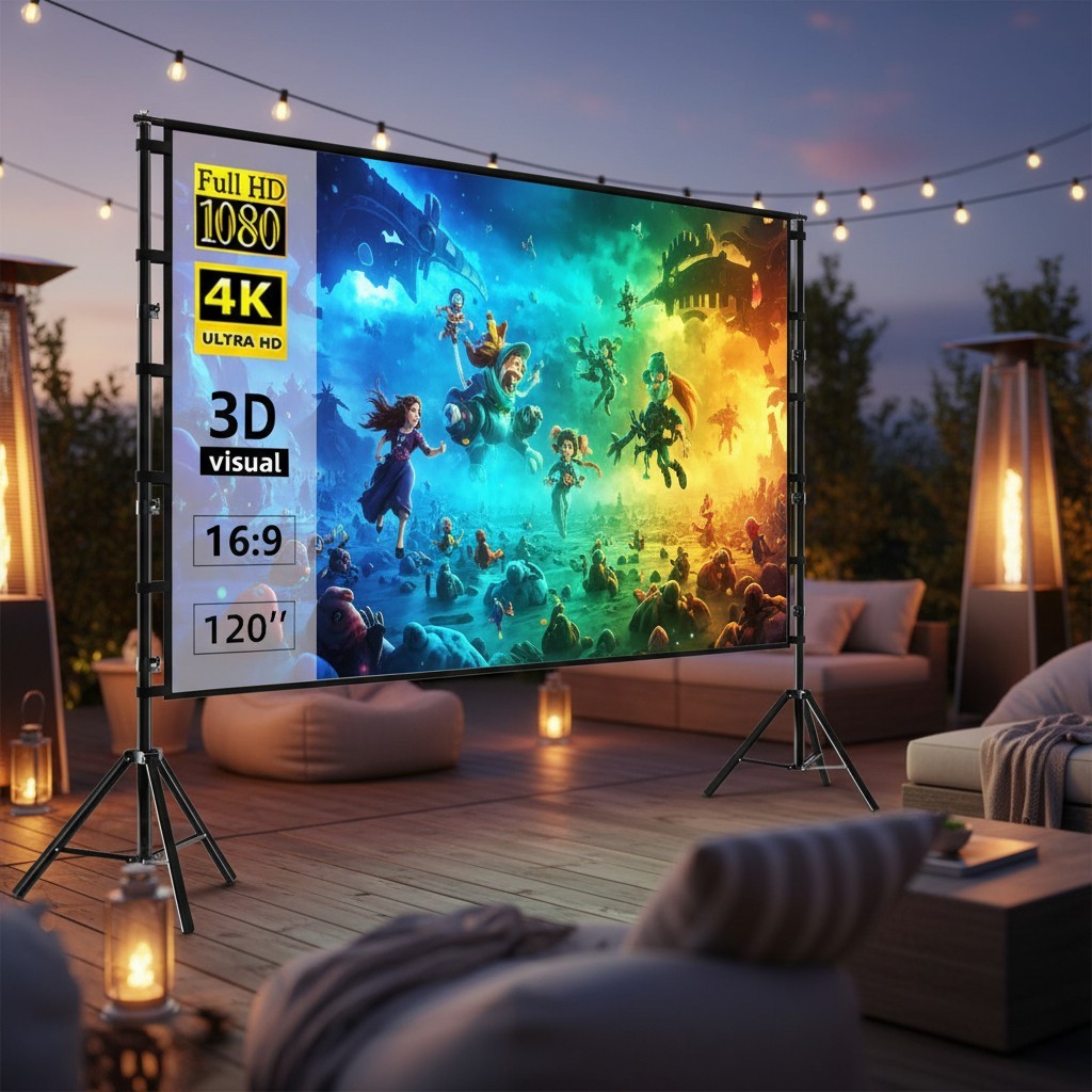 120-Inch Portable 4K HD Projector Screen with Anti-Wrinkle Design and Stand
