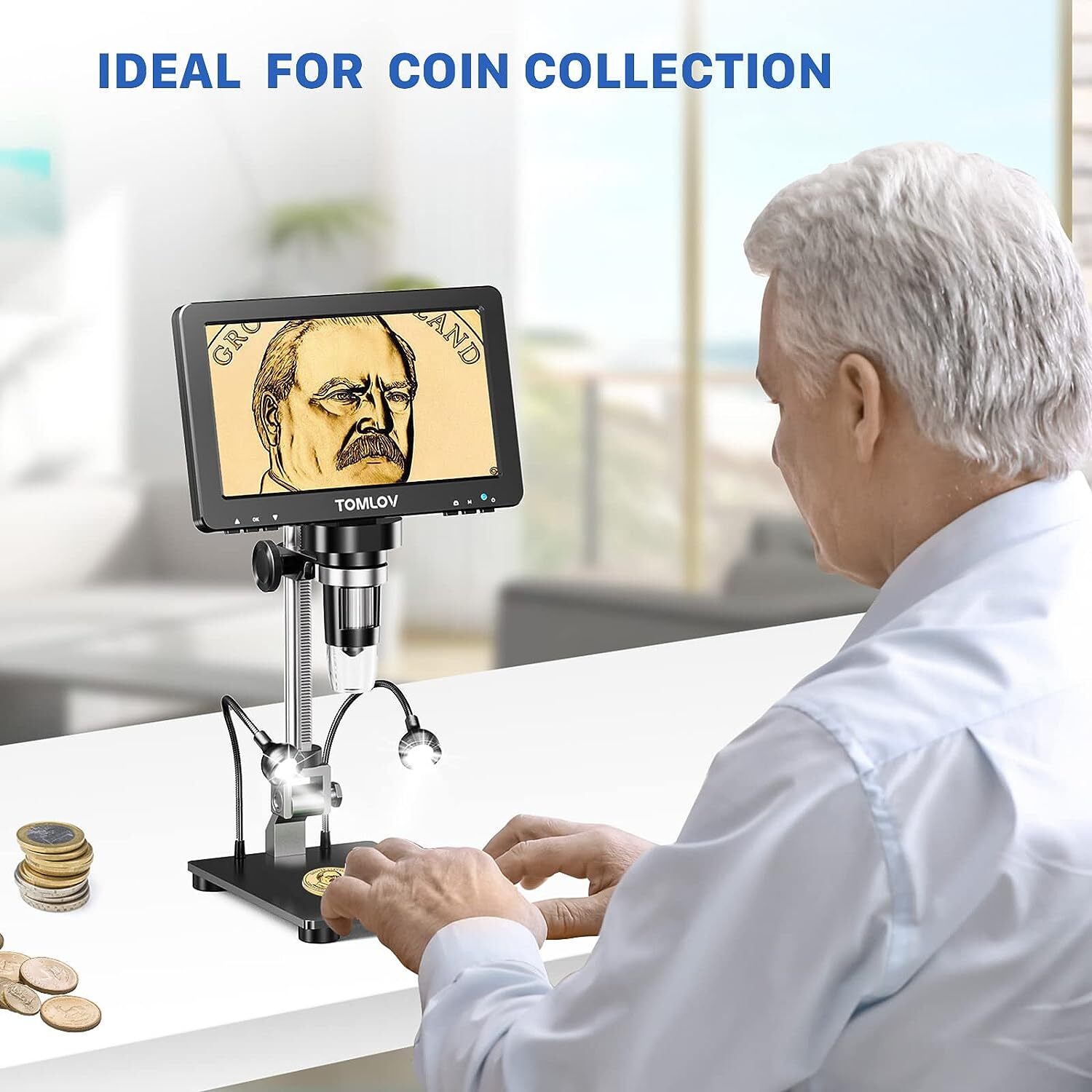 TOMLOV DM9 Pro 7" HDMI Digital Microscope 1200X with IPS Screen Coin Microscope