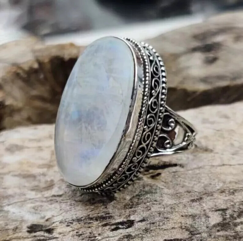 Designer Moonstone Ring 925 Silver Handmade Statement Ring All Size R235