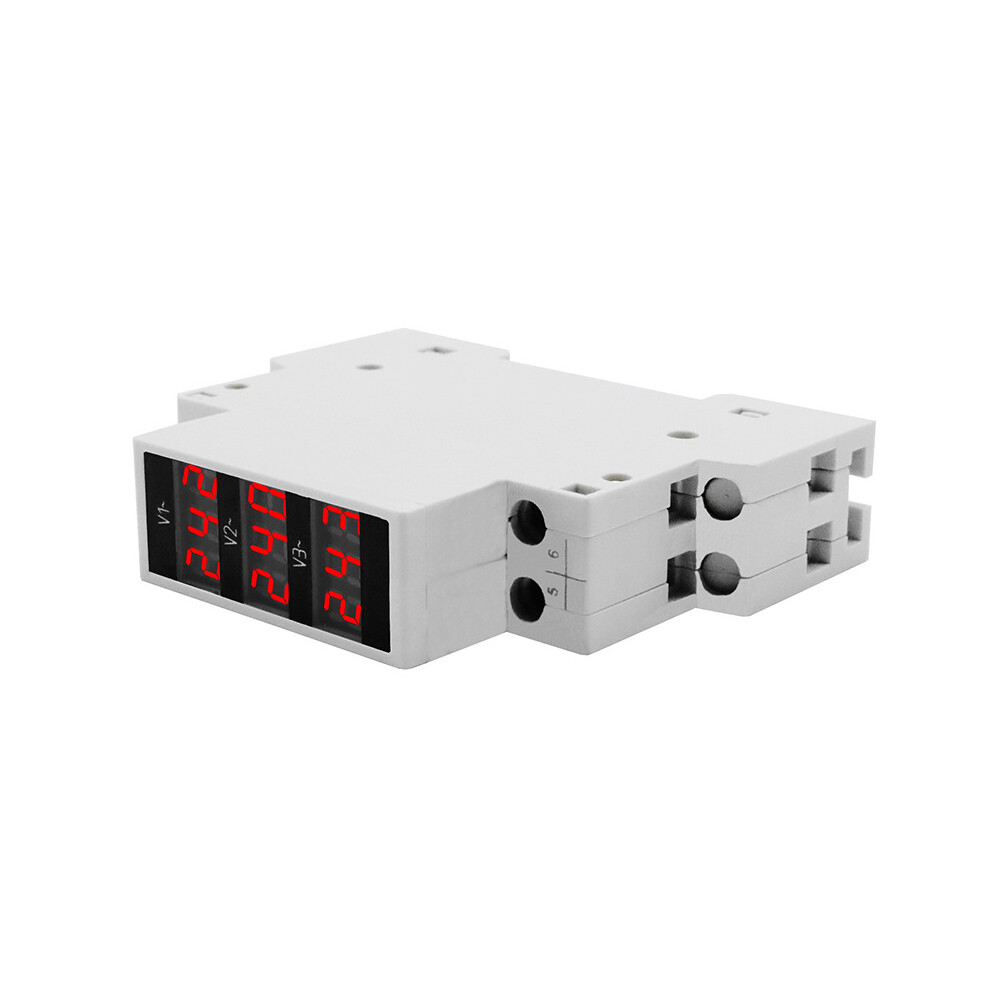 Three-Display Voltmeter Din Rail Three Phase Modular Voltage Meter AC80-500V 1VA