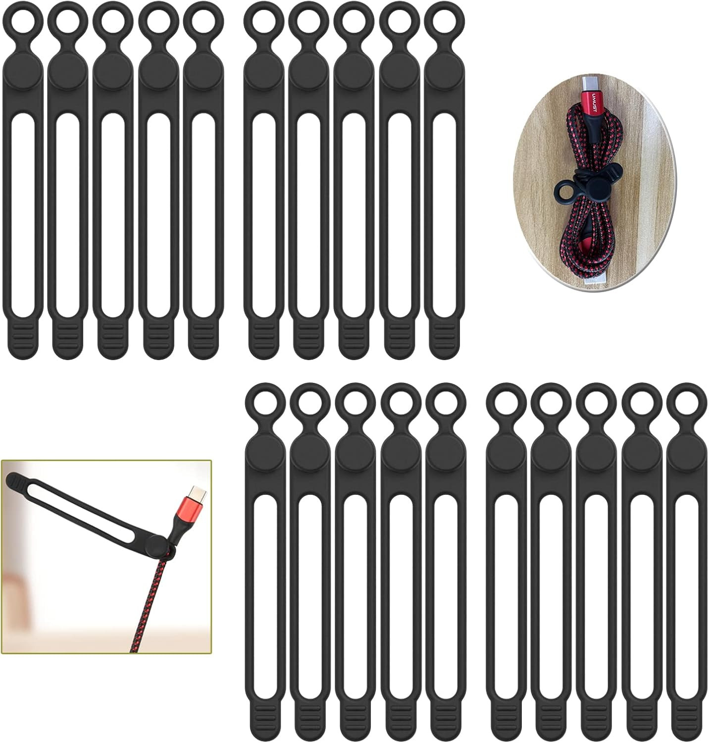 [20Park]Umust Silicone Cable Ties, Reusable Cable Management Organizer, Cord Tie