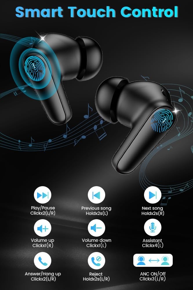 Wireless Earbuds Bluetooth Headphones ANC+ENC Ear Buds with Mic
