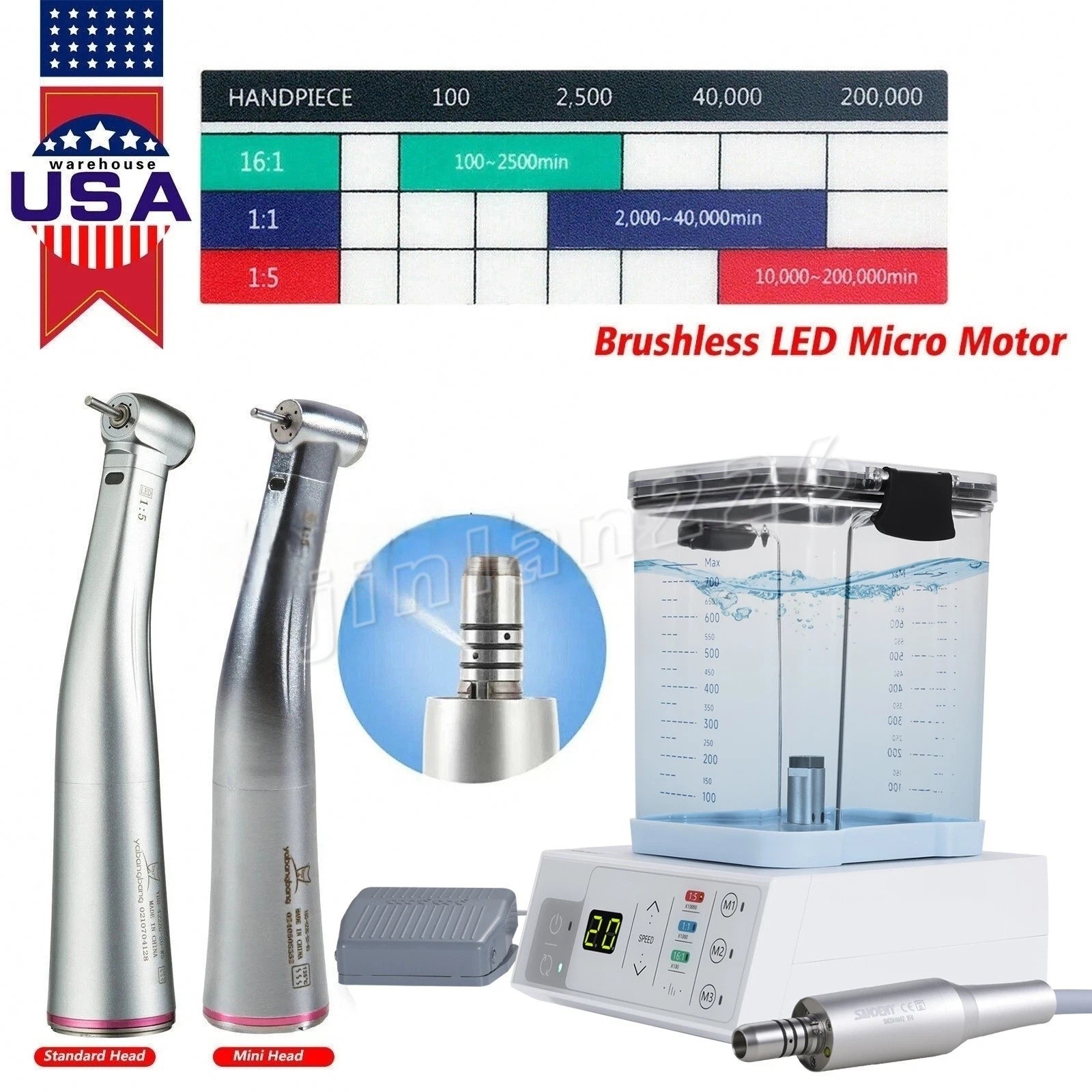 NSK Style Dental Brushless LED Electric Micro Motor/1:5 1:1 LED Handpiece
