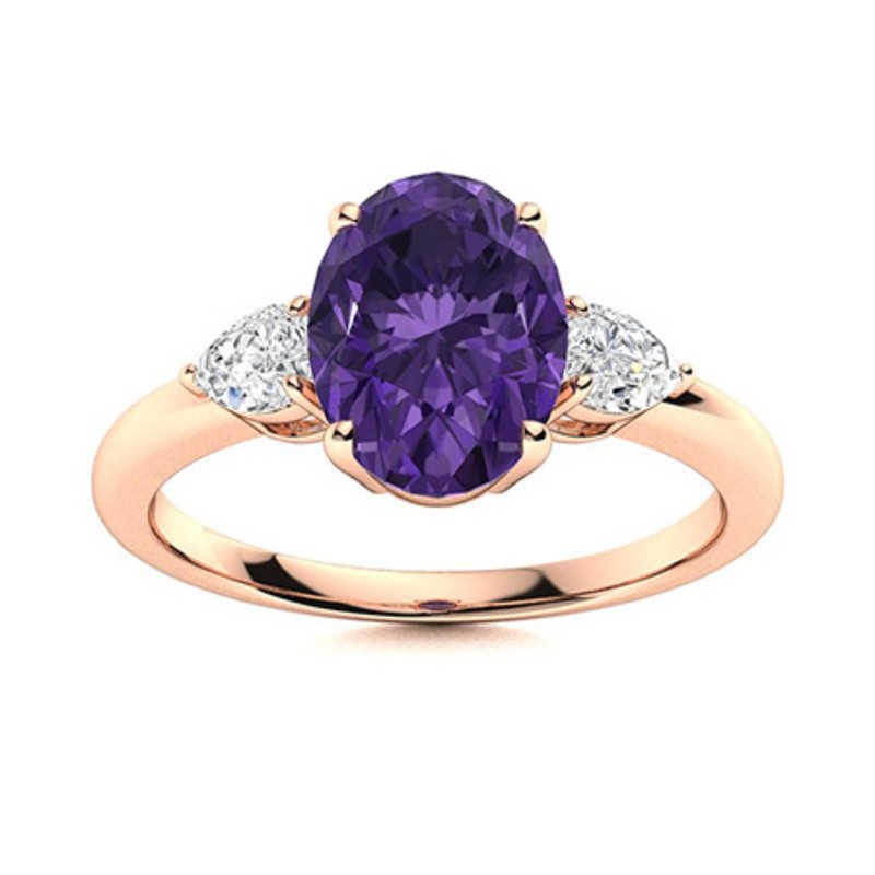 Amethyst Gemstone Prong New Three-Stone Mother Ring Jewelry Sterling Silver