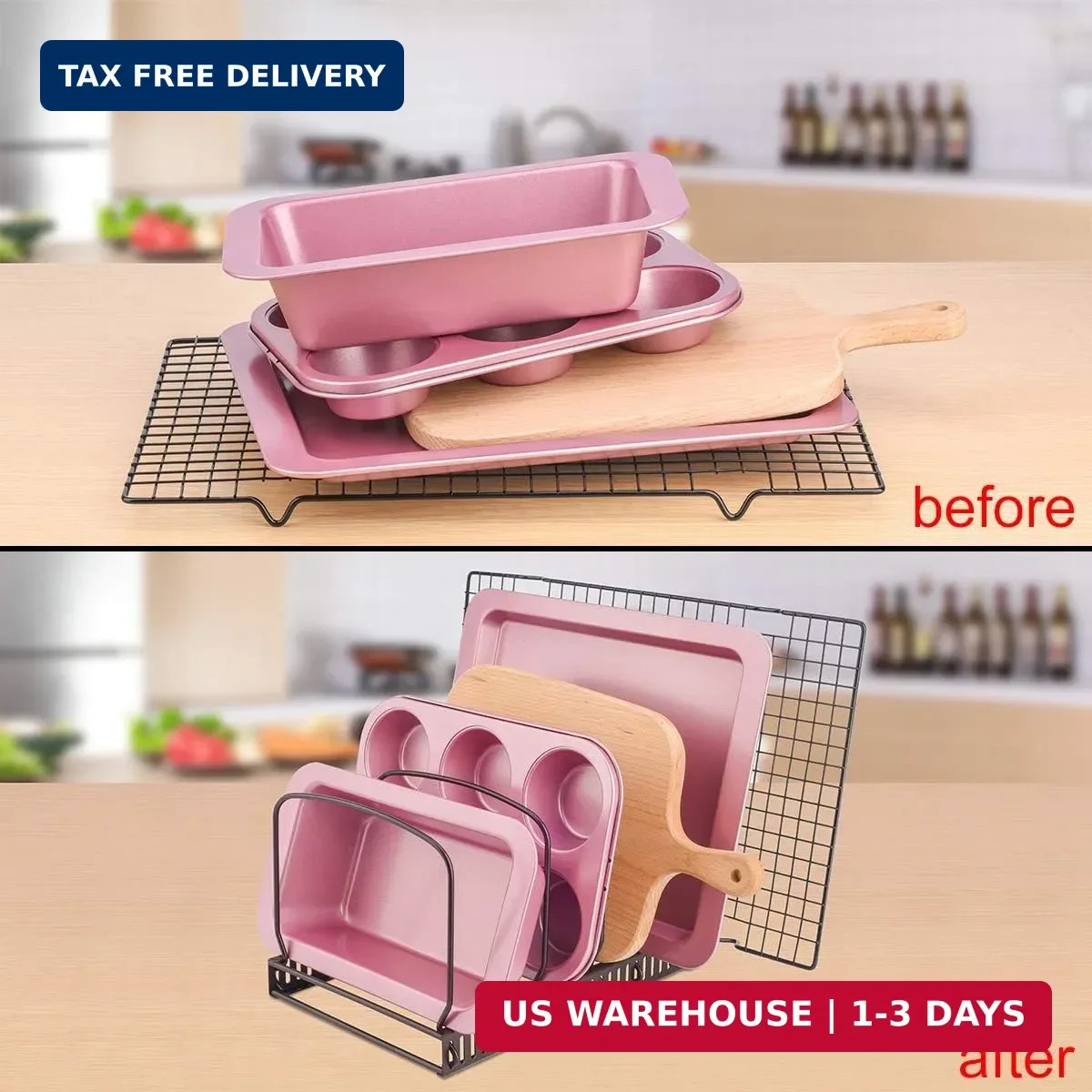 10+ Bakeware Organizer Rack for Kitchen Bakeware, Cookware, Dinnerware