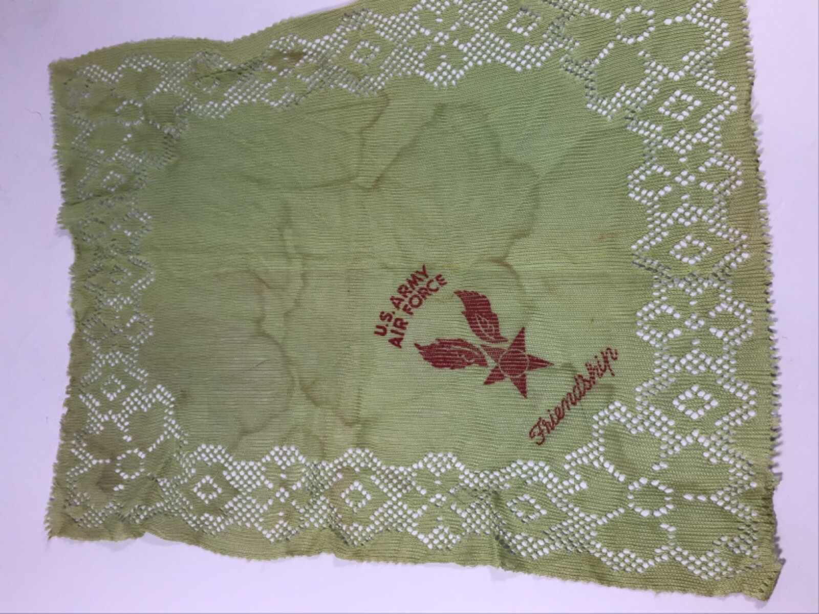 US Army Air Forces Green Laced Friendship Handkerchief