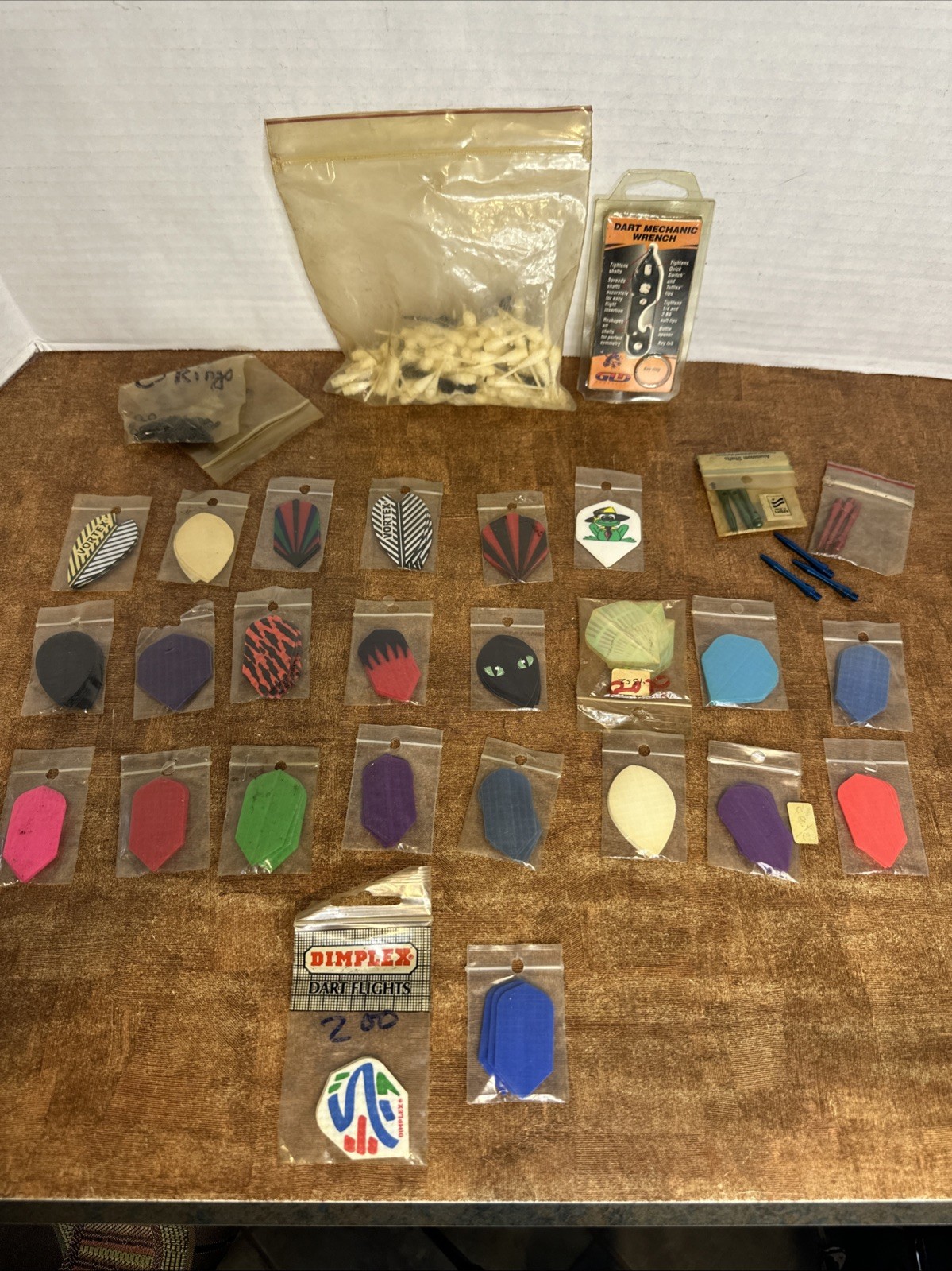Vintage Dart Lot 24 NEW Flights, Dart Mechanic Wrench, Shafts, Soft Tips, O-Ring