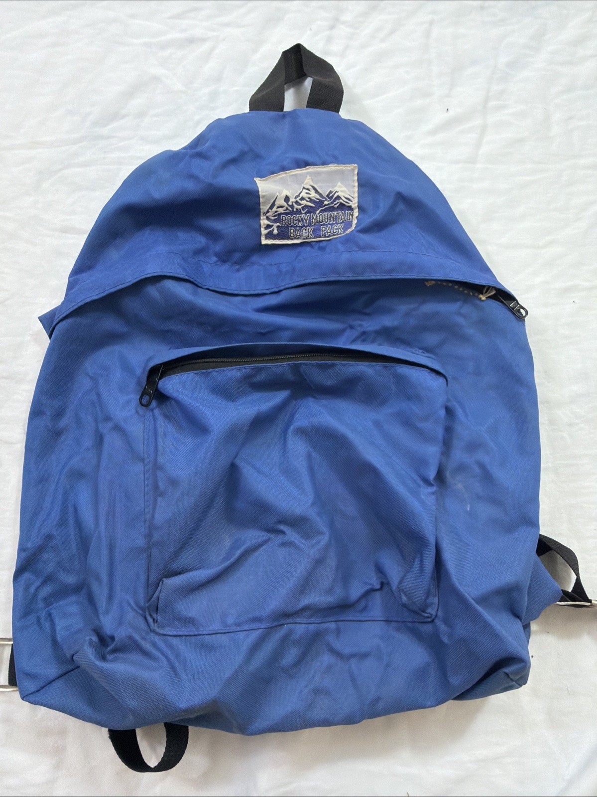 Vintage Rocky Mountain Backpack  Blue Heavy Nylon Hiking Flaw 16x12x4