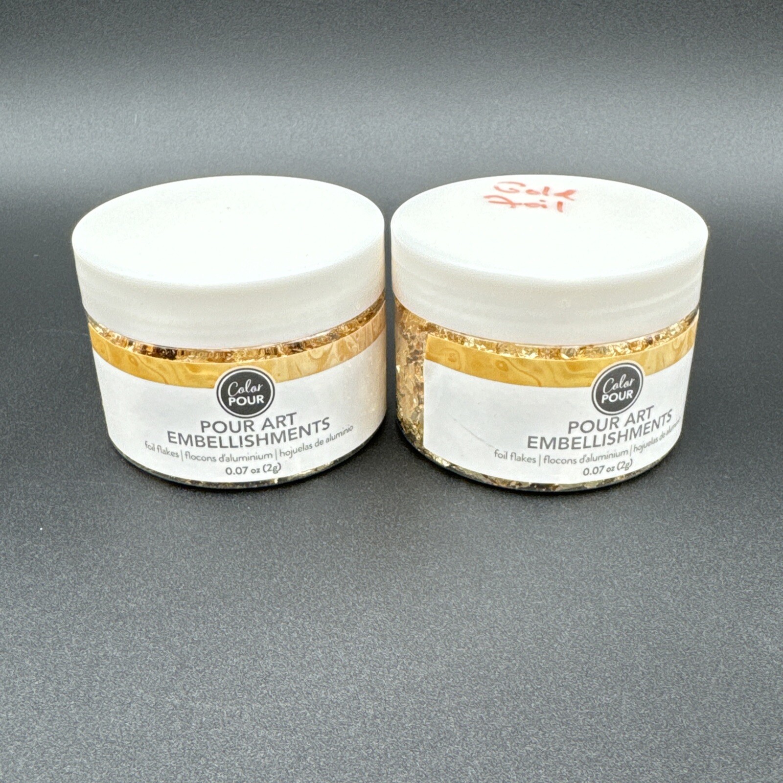 Lot Of 2 Color Pour Art Embellishments - Gold Flakes - Foil .07oz Ea