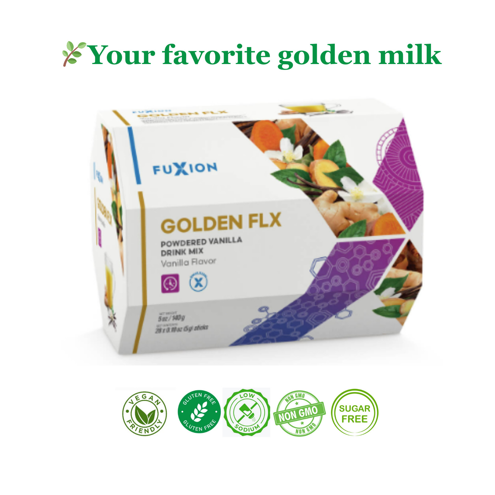Fuxion Golden FLX  Golden Milk With Turmeric, Ginger & Spices -Vanilla 28 Sticks
