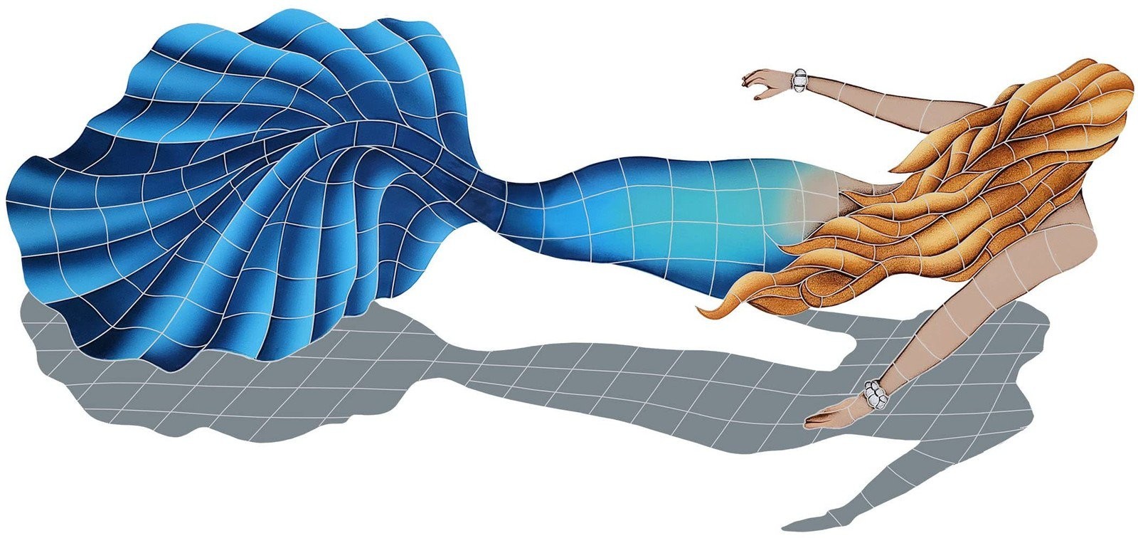 Artistry in Mosaics Swimming Mermaid Ceramic Swimming Pool Mosaic (28" x 60"...