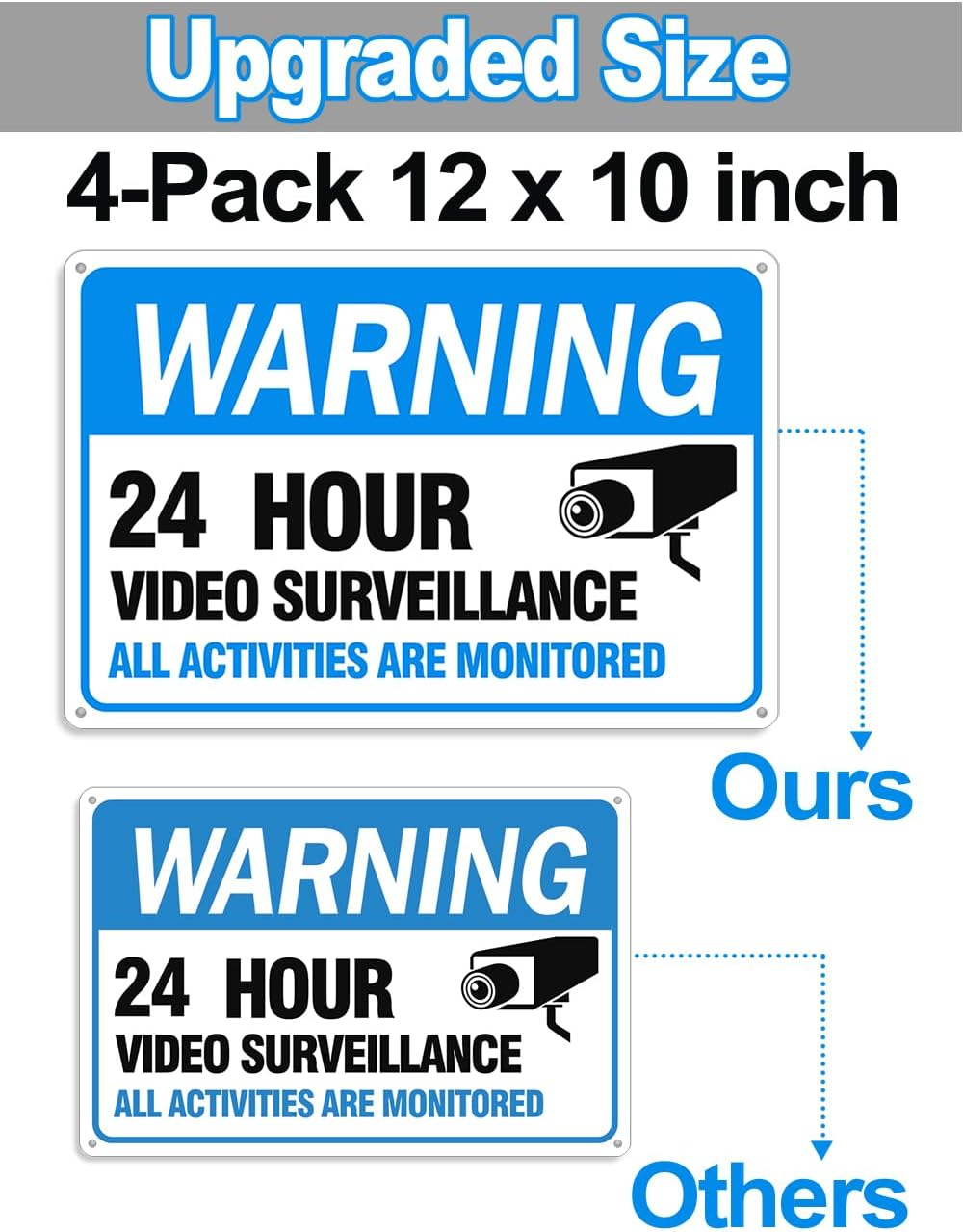Video Surveillance Sign 4-Pack 12 x10 Security Camera Sign Reflective and W...