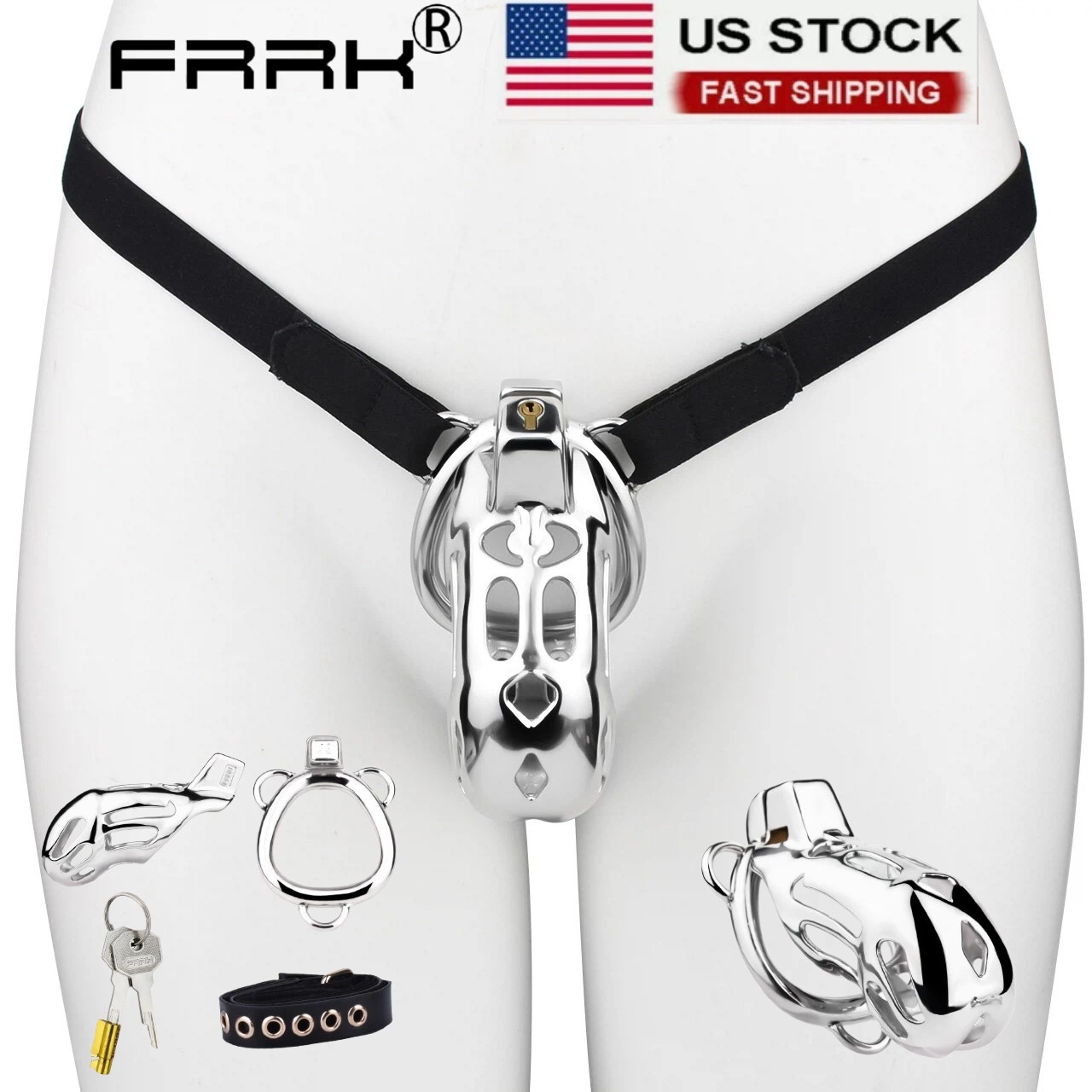 FRRK Long Chastity Cage Device With Lock adjustable Chastity Belt  For Male BDSM
