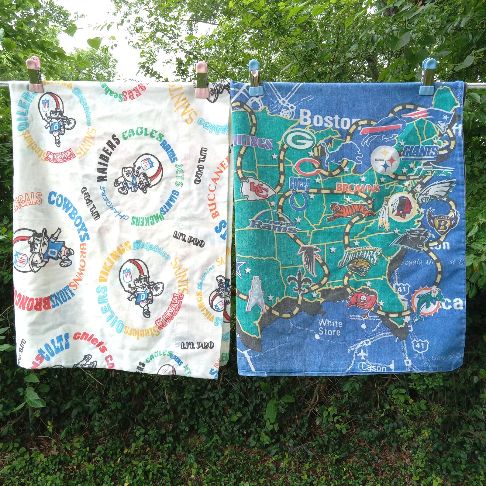 2 Vtg Bibb NFL Pillowcase, 1975 & 1997 Standard Double Sided Print