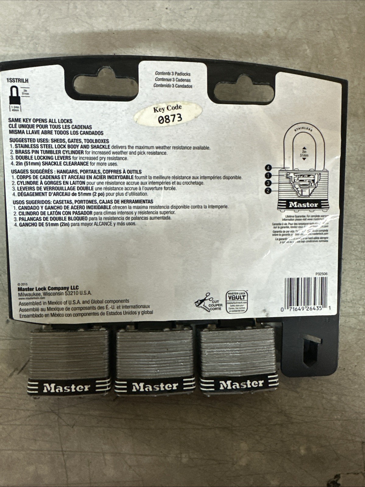 NEW Master Lock 3pack Key Code 0873 PN: 1SSTRILH