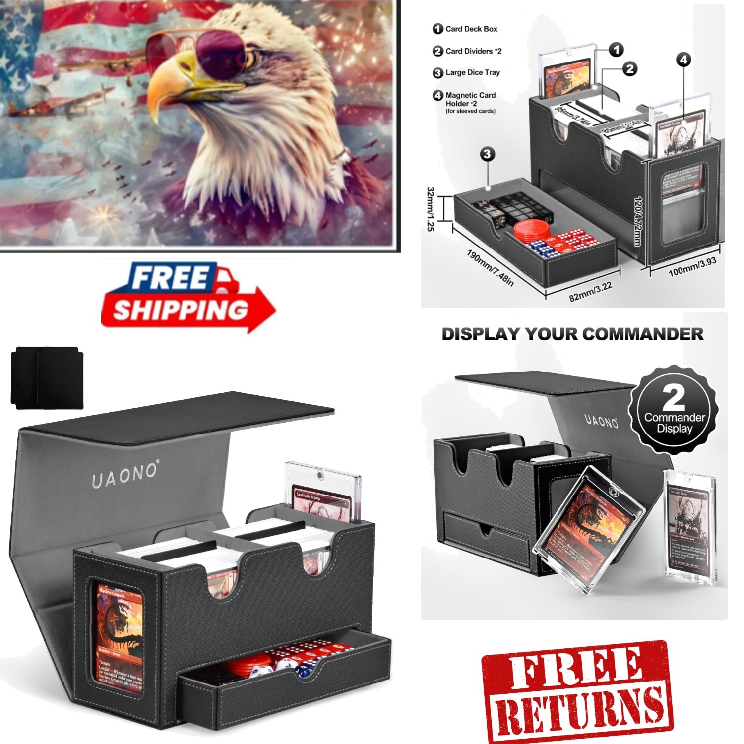 Luxury Double Commander Card Deck Organizer - Fits 200+ Cards & Large Dice Tray