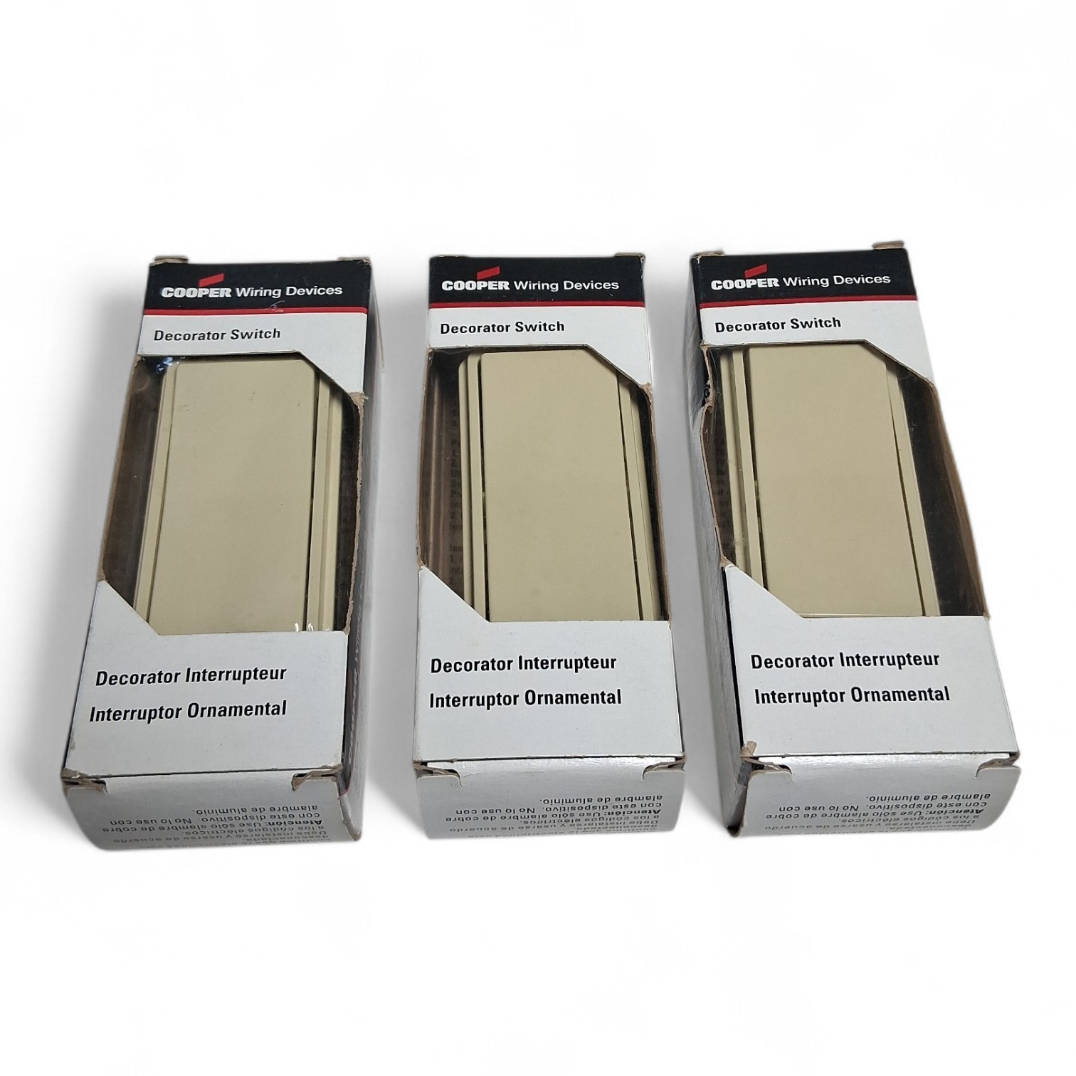 [3 Pack] Cooper #7503V-BOX Ivory Decorative Standard Rocker Switches