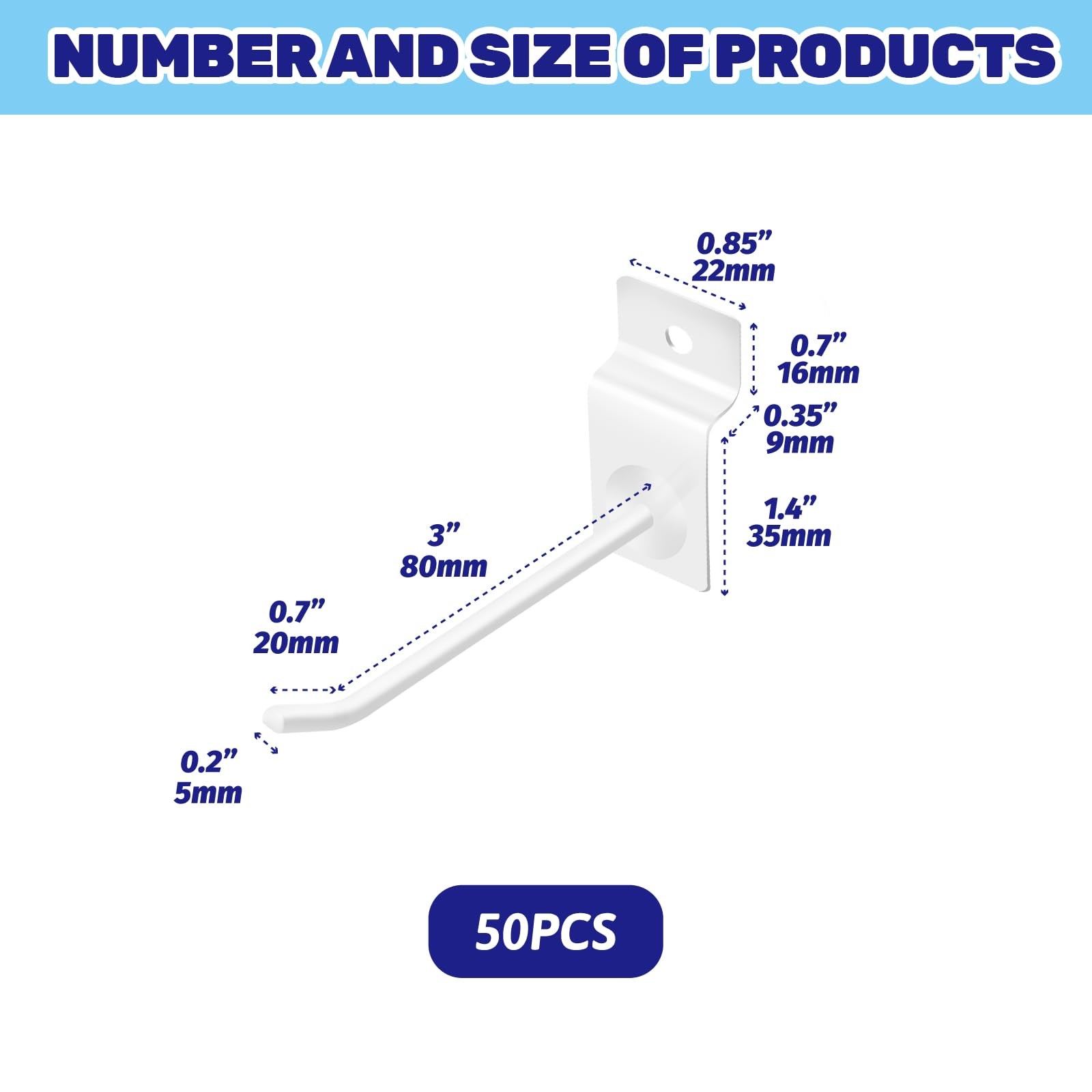 50 Pcs 4 Inch White Slatwall Panel Hooks, Slat Wall, Pegboard, Hanger, Bulk