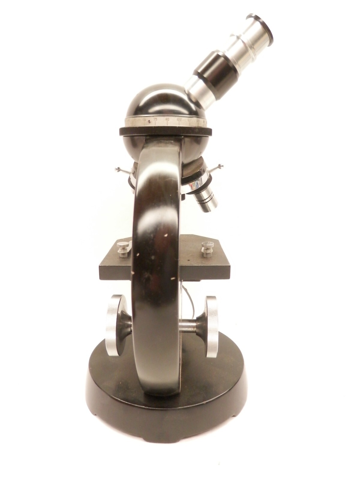 Vintage HEAVY Microscope w/Locking Wooden Box & Slides Kit