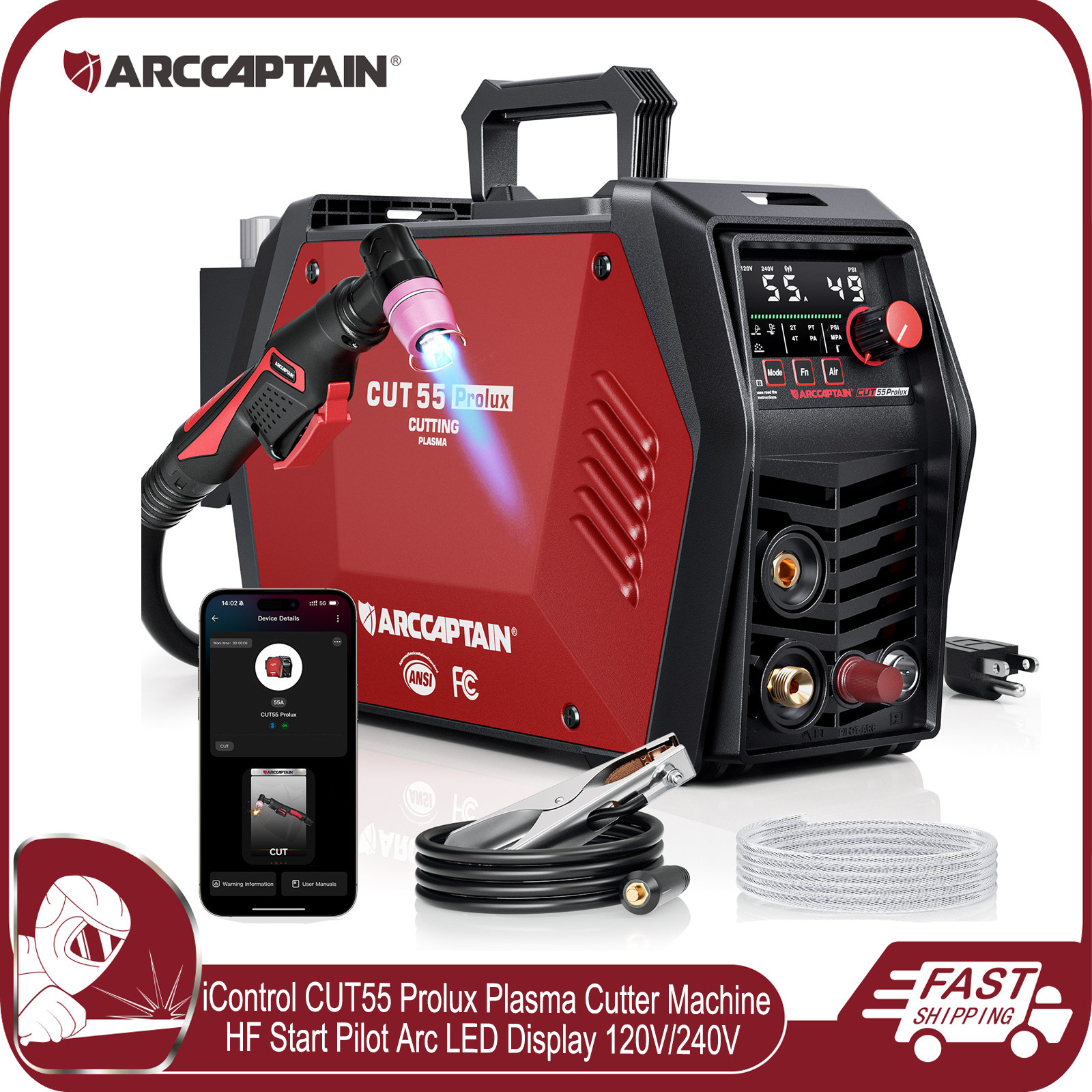 ARCCAPTAIN iControl 55A Plasma Cutter LED Display Non-Touch Pilot Arc 120V/240V