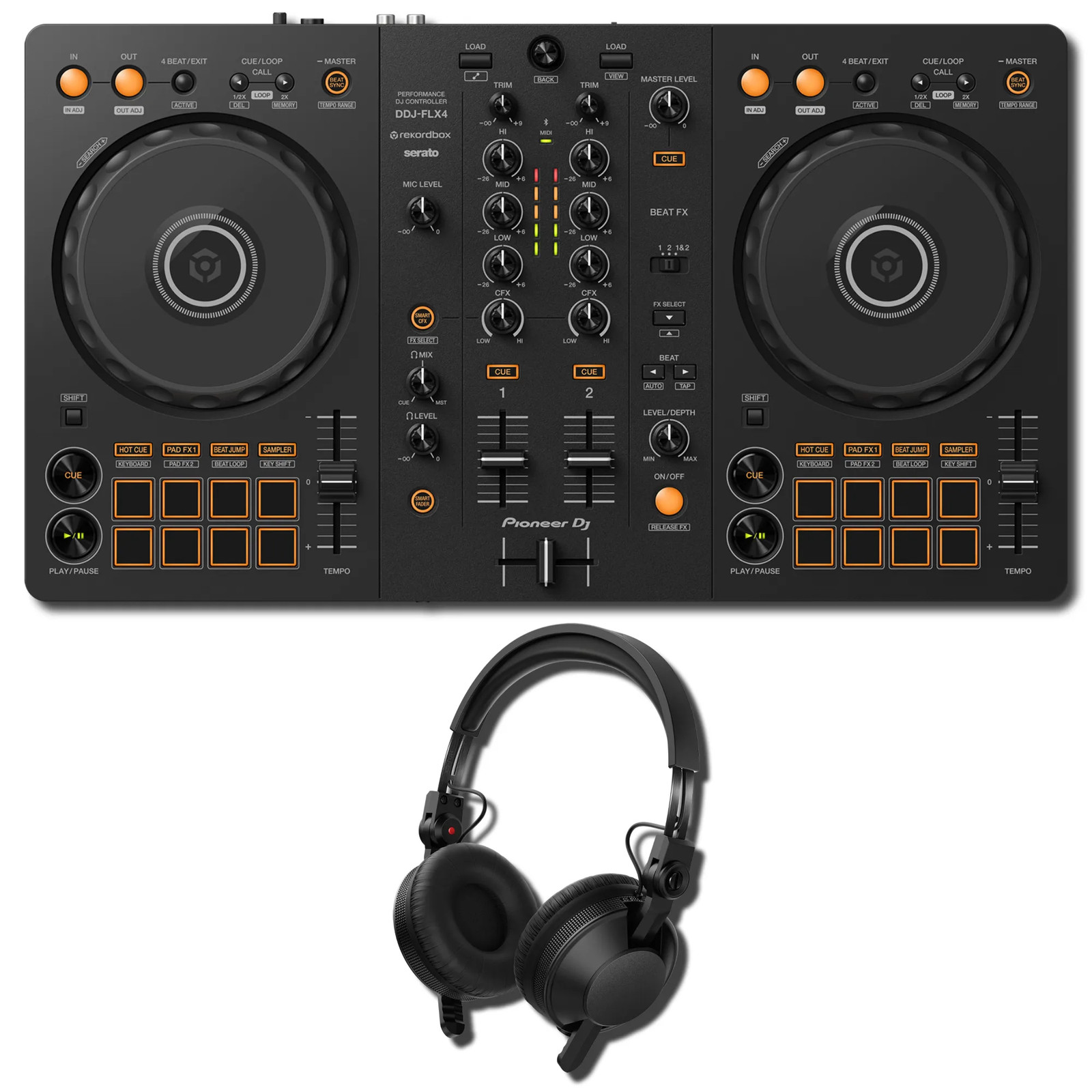 Pioneer DJ DDJ-FLX4 2-Channel DJ Controller Bundle with HDJ-CX