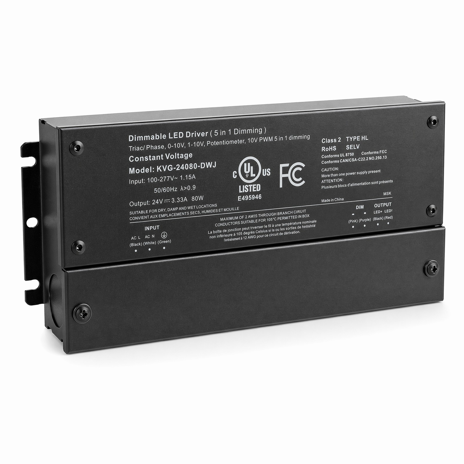 80W Dimmable Power Supply 24V, AC to DC Power Supply  for LED Strip Light
