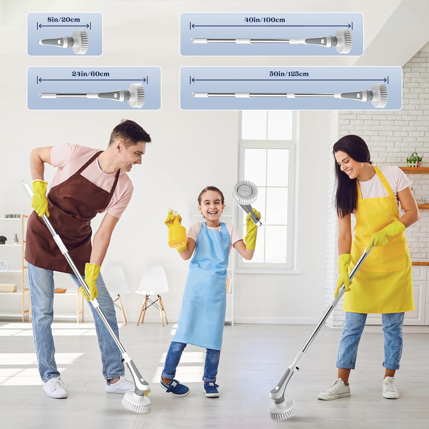 Electric Scrubber with 6 Replaceable Brush Heads and Adjustable Extension Handle