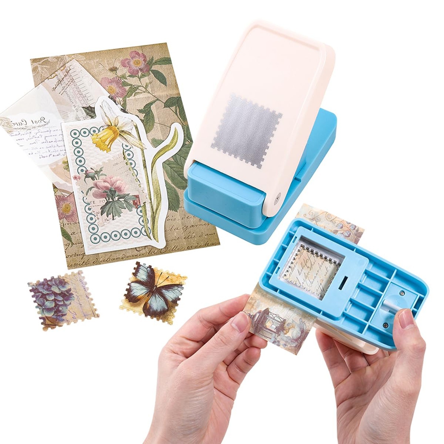 Square Stamp Punch, 1.5 Inch Postage Stamp Paper Punch for Crafting, Large St...