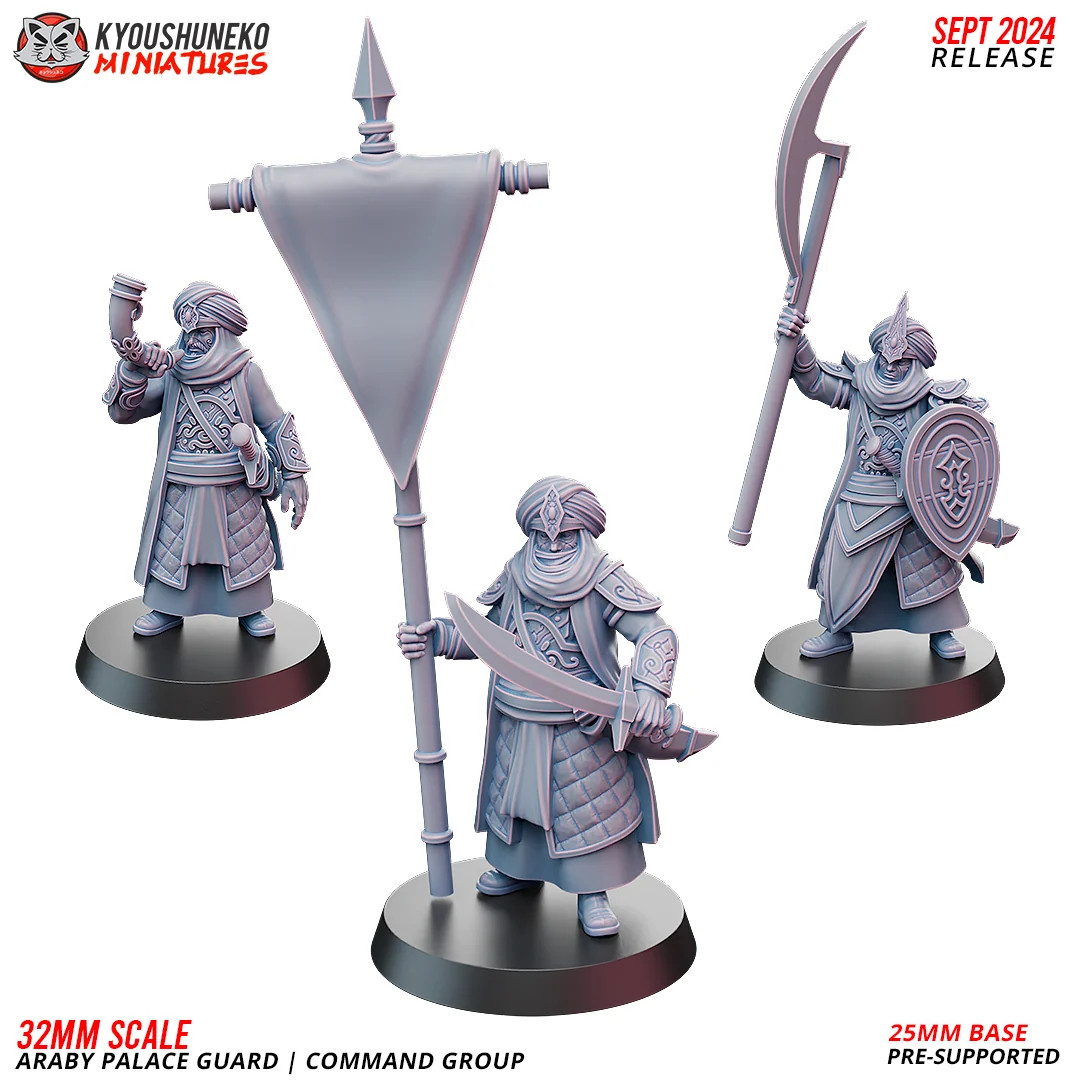 Araby Palace Guard - Command Group (Set of 3) - 28-32mm Resin Tabletop Minia