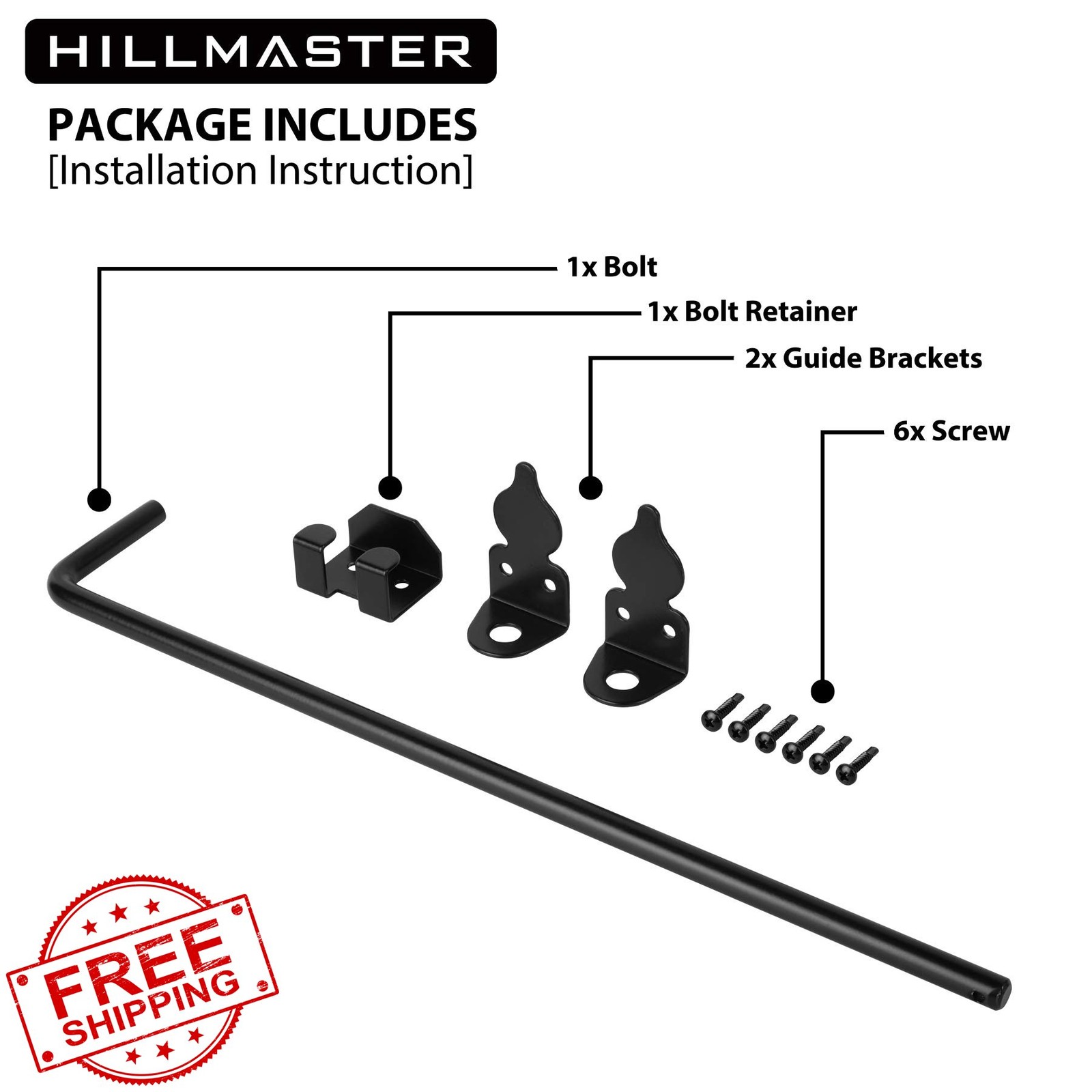 HILLMASTER 18" Heavy Duty Cane Bolt Drop Rod for Wood Fence Gate Black