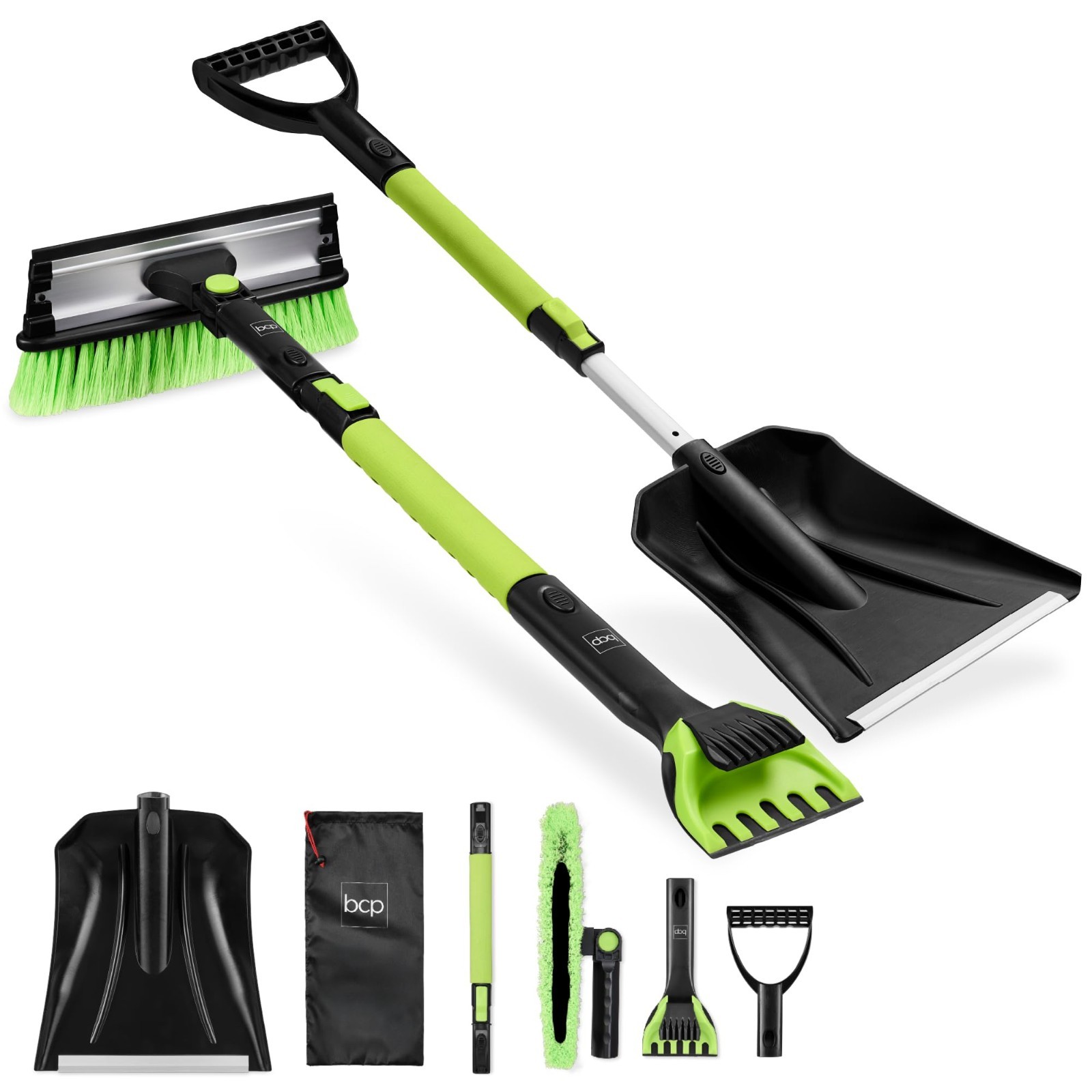 4in1 Snow Brush with Shovel,Ice Scraper,Up to 39" Extendable,270° Pivoting Brush