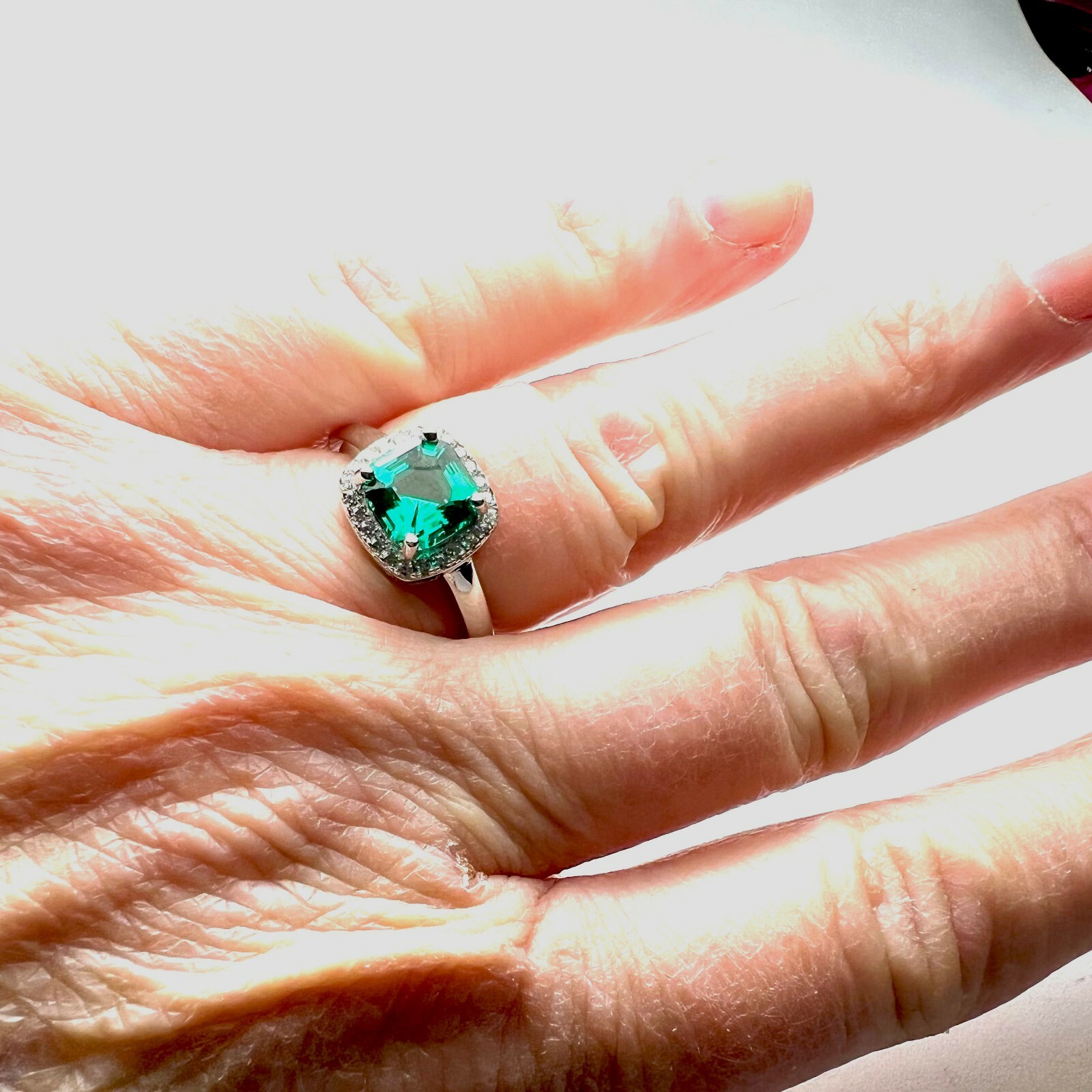 Lab Made Emerald Engagement Ring Solid Sterling Silver 925 , May birthstone