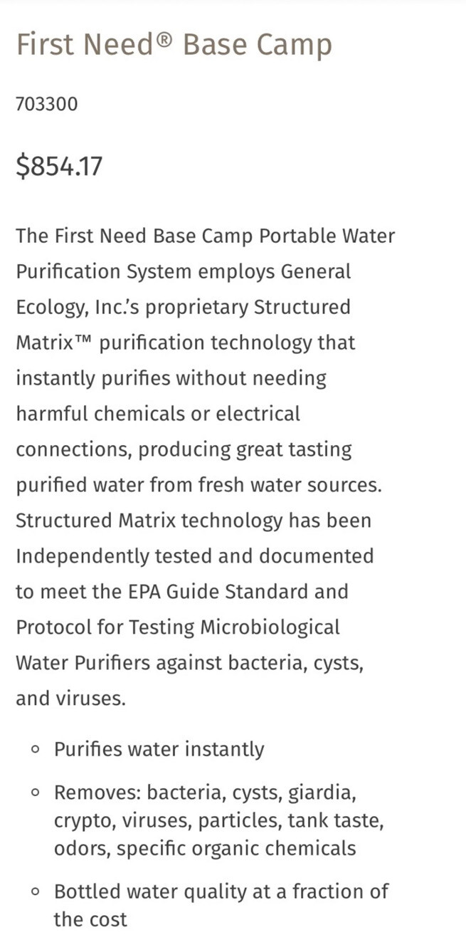 General Ecology base camp water purifica