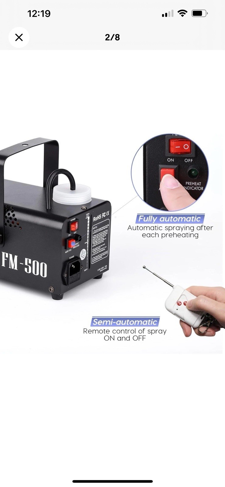 Fog Machine JDR Mini 500W Smoke Machine with Auto Mode and Wireless Remote Co...