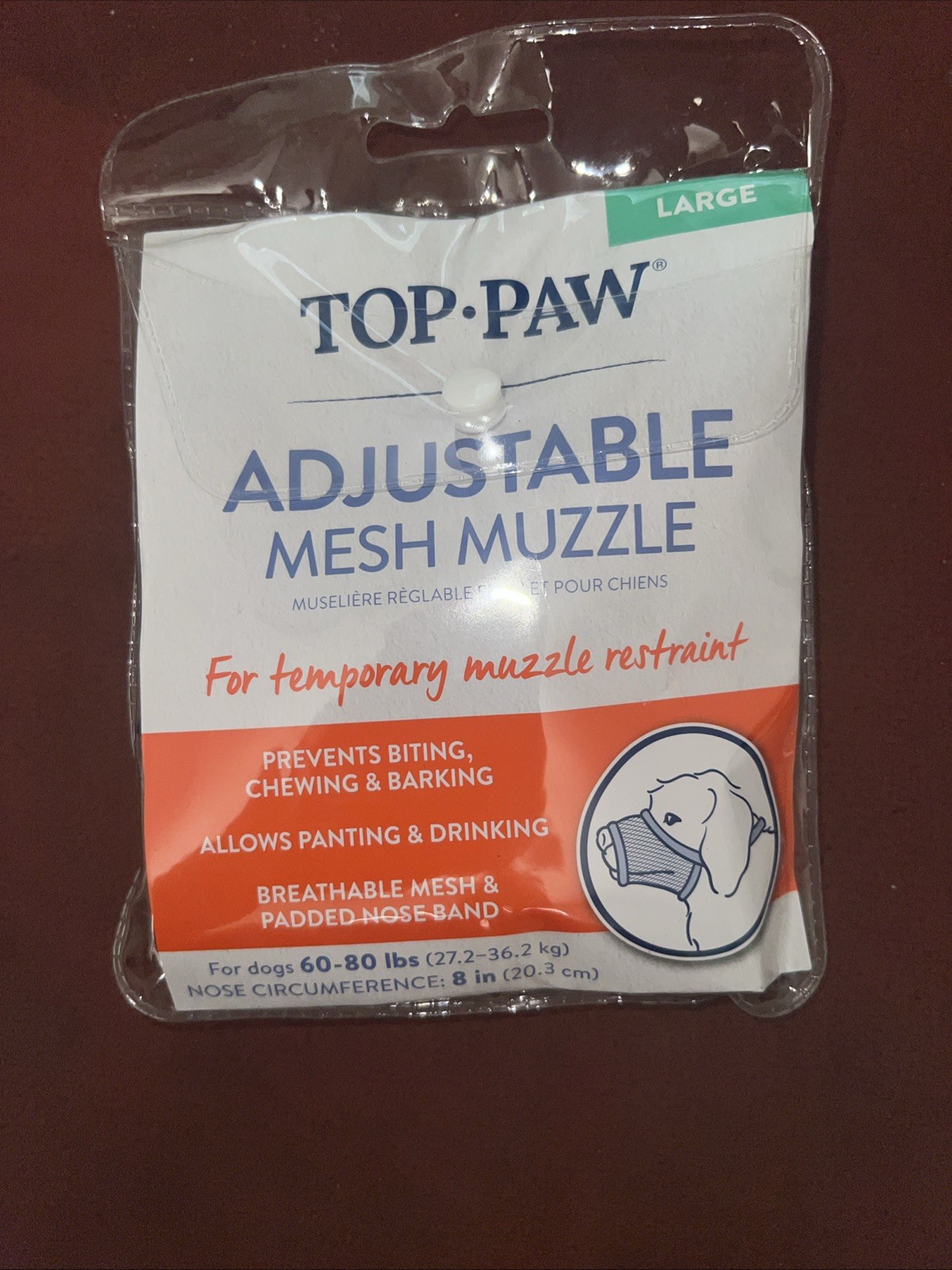 Top-Paw Adjustable Mesh Muzzle LARGE BLACK Dogs/Puppies 60-80 Lbs.